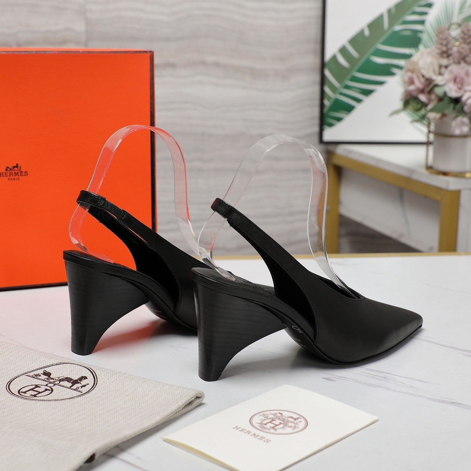 HM Classic High-Heeled Slingback 70mm Black Sheepskin 547641