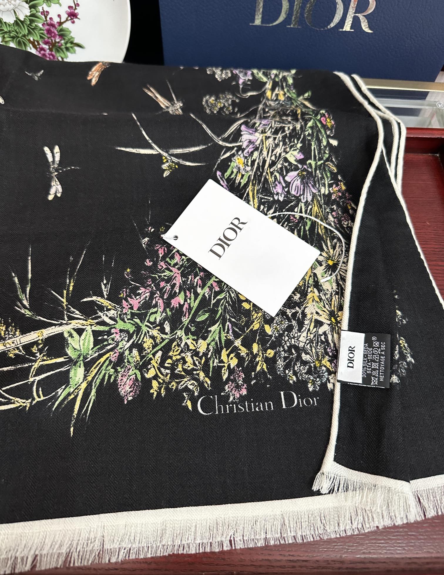 CD Double-Sided Scarf 185cm Black Multicolor Cashmere 153118