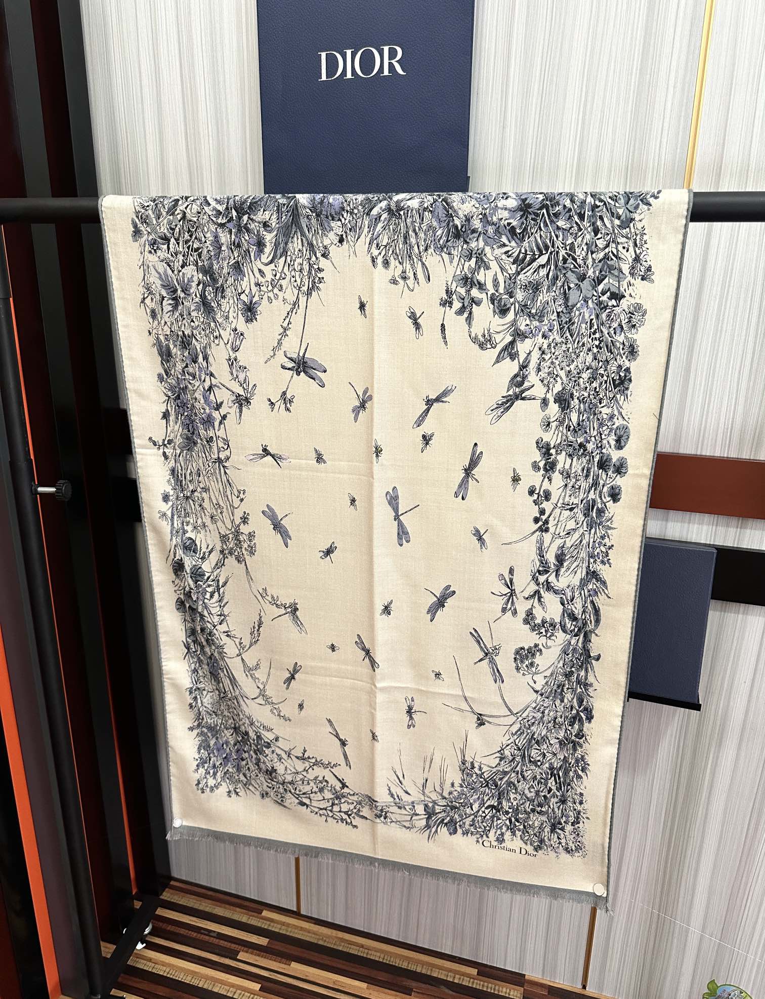 CD Double-Sided Scarf 185cm Ivory Blue Cashmere 153120