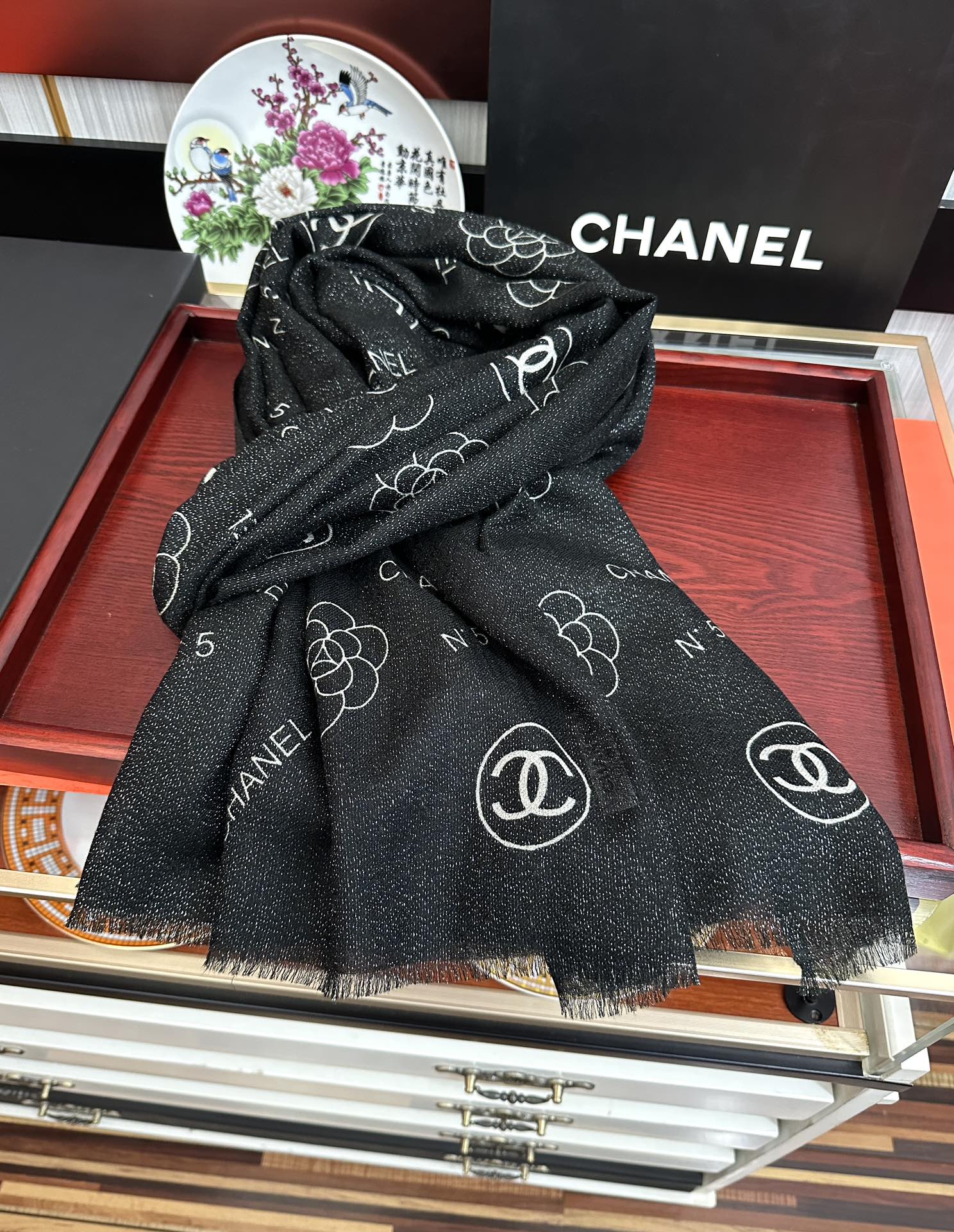 CC 26s Scarf 200cm Black Cashmere 271203