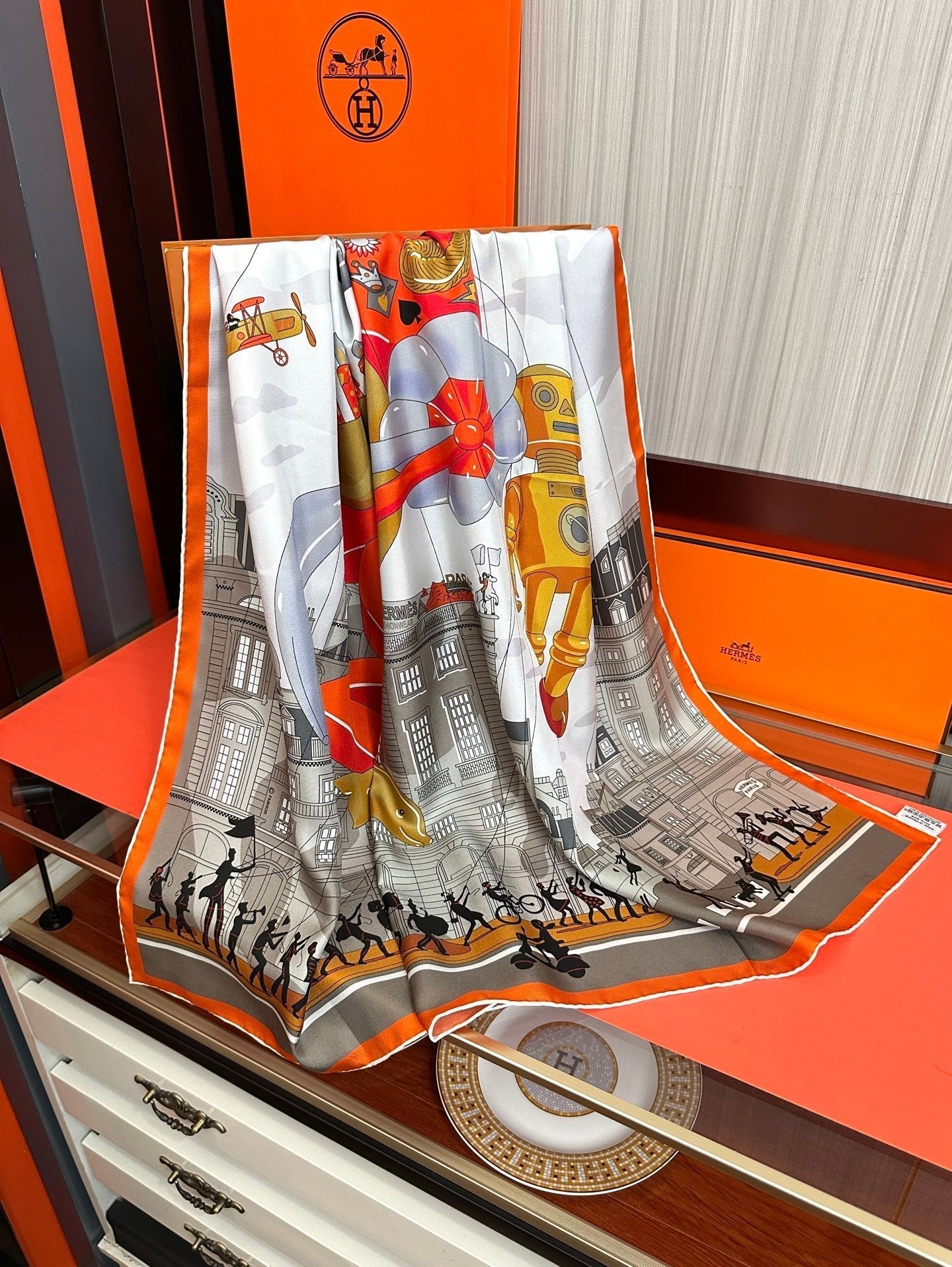 Hermes 26s Printed Square Scarf 90 In Silk 307339