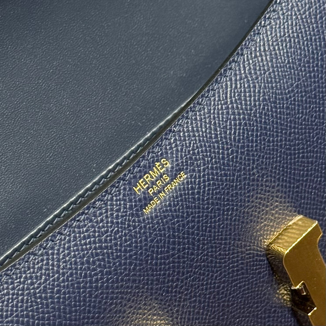 HM Constance Elan 24cm Bag Dark Blue Epsom Leather Gold Hardware