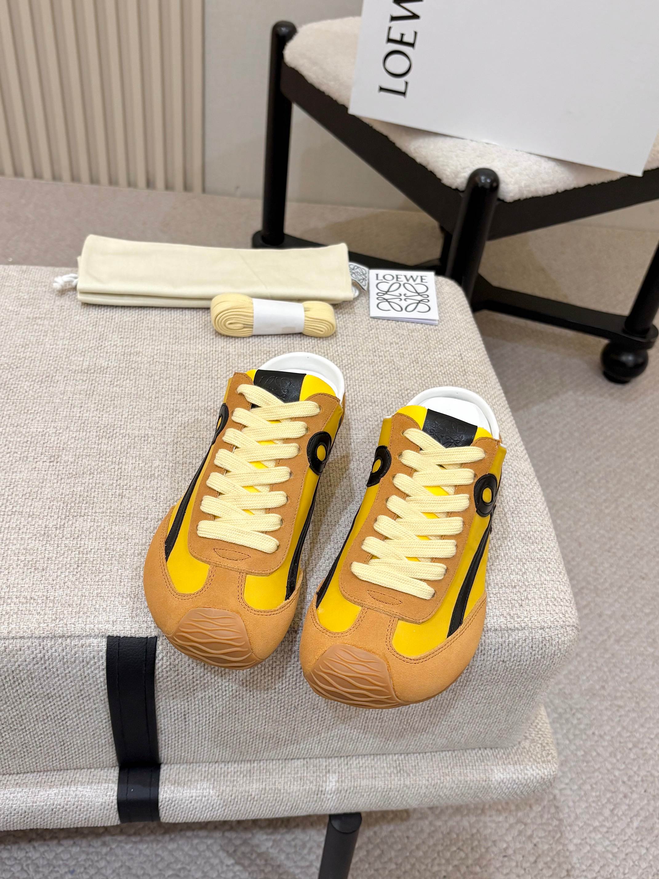 Loewe Ballet Runner Slip-On Brown Yellow Suede Nylon 833802