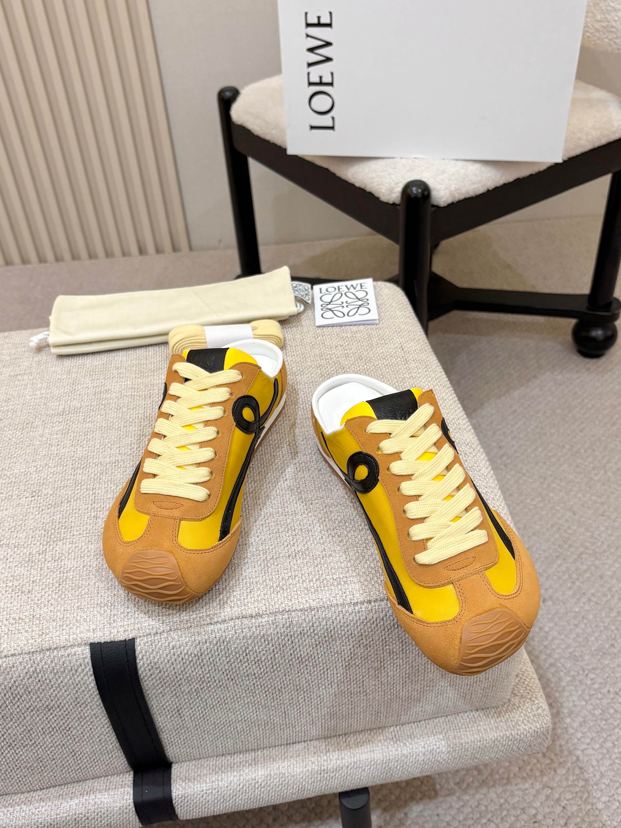 Loewe Ballet Runner Slip-On Brown Yellow Suede Nylon 833802