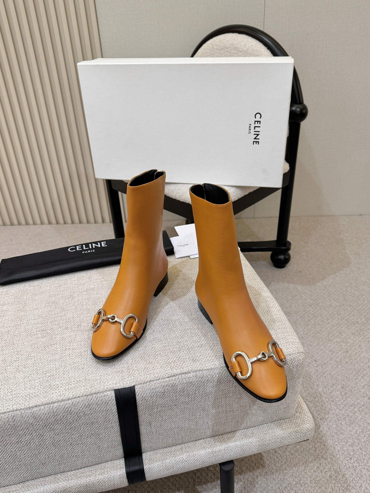 Celine Claude Ankle Boots 3cm Tan Leather 168197