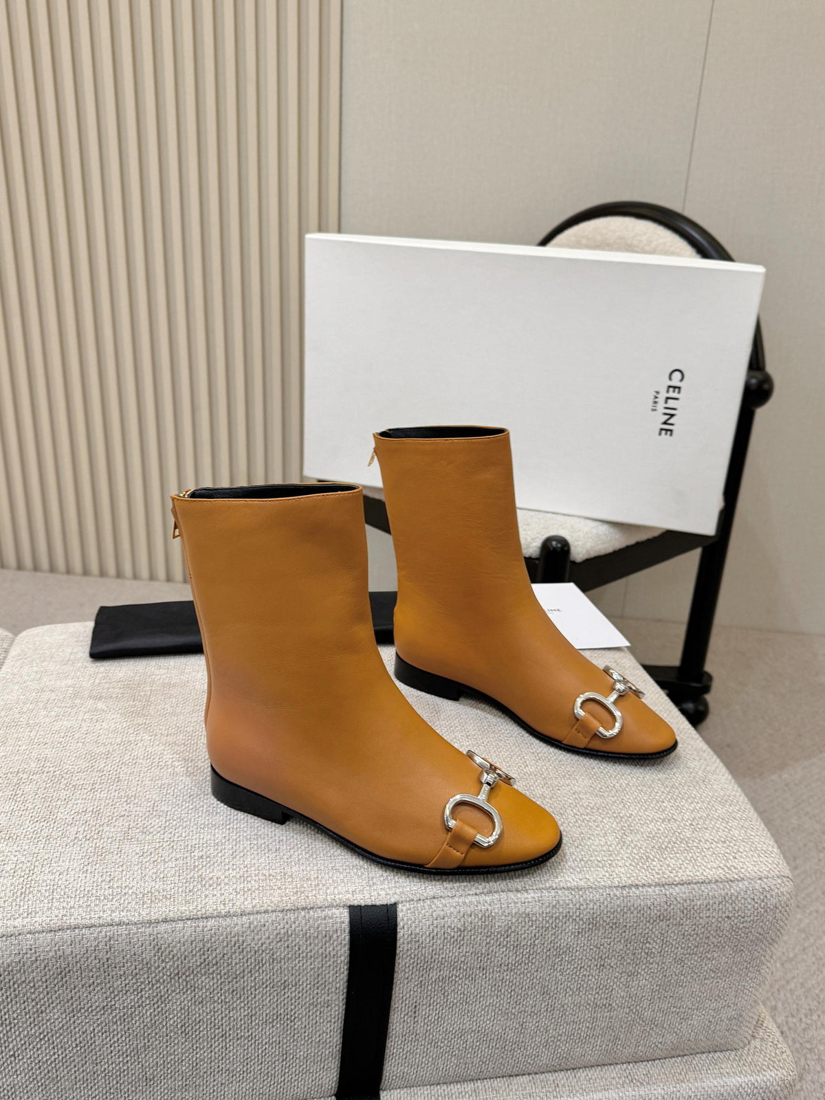 Celine Claude Ankle Boots 3cm Tan Leather 168197
