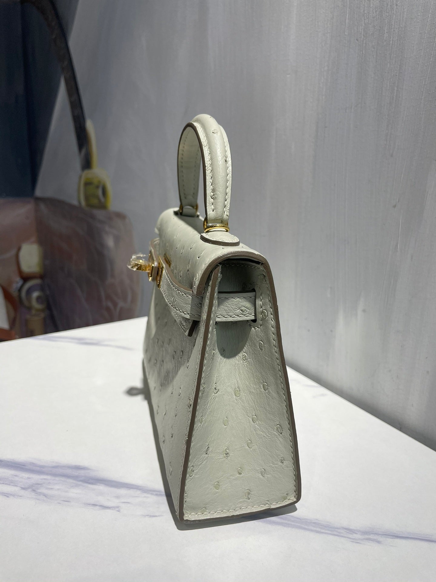 Hermes Kelly 19 Sellier Off White Ostrich Leather Bag GHW (need 25 day to produce) 270336