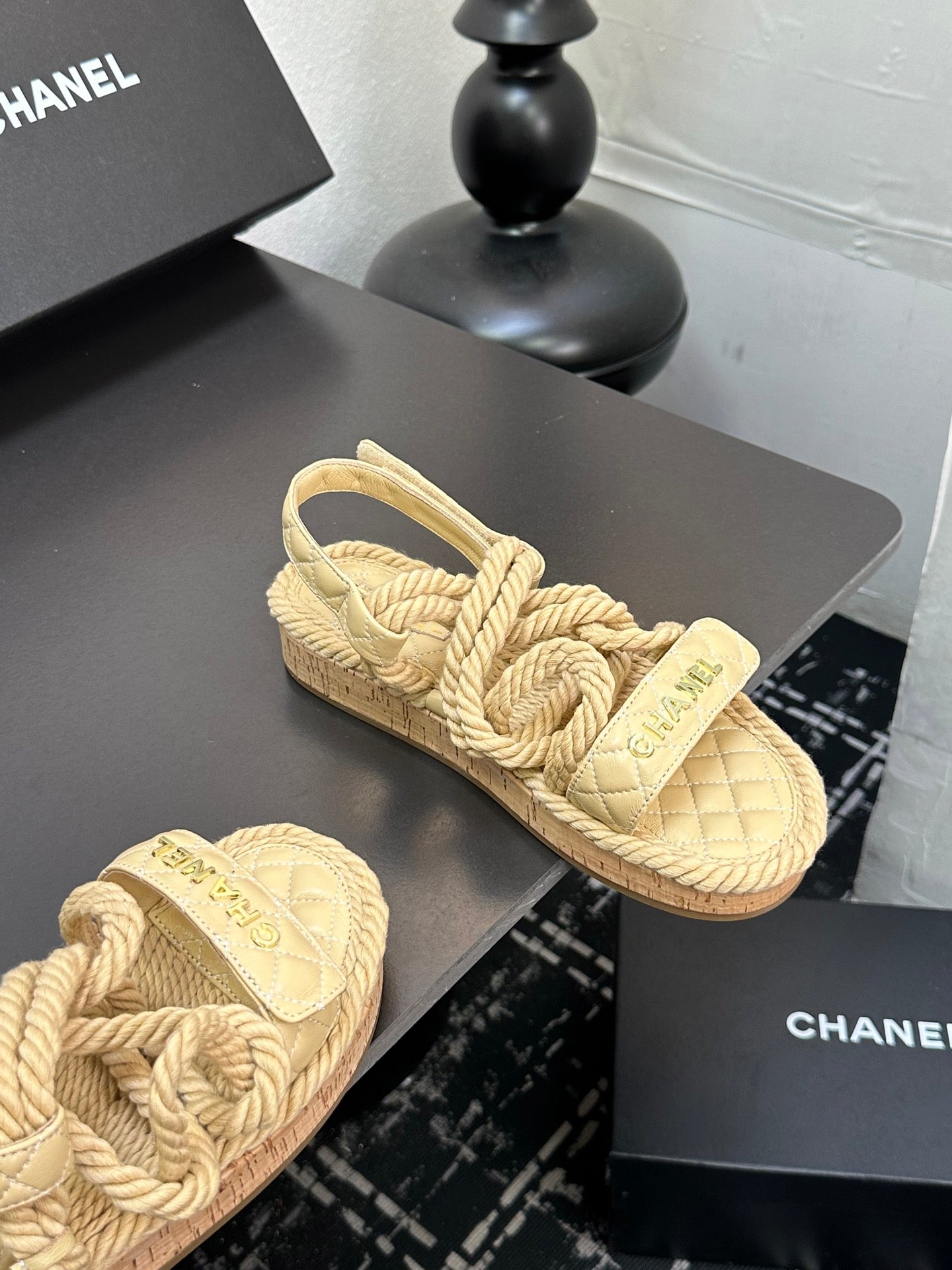 CC Sandals Beige Rope Lambskin 331282