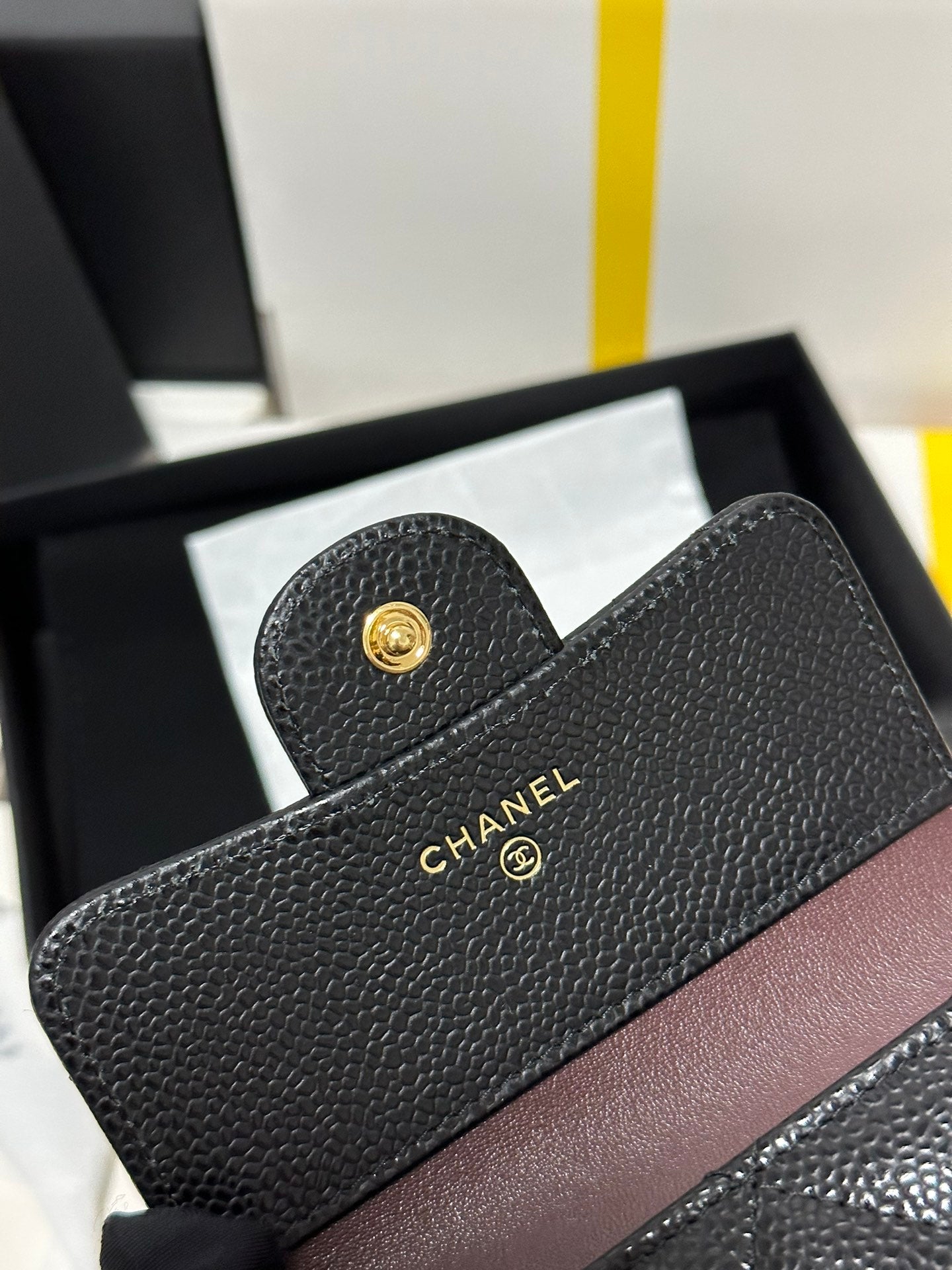 CC CClassic Small Flap Wallet Black Quilted Caviar Gold Buckle 243686