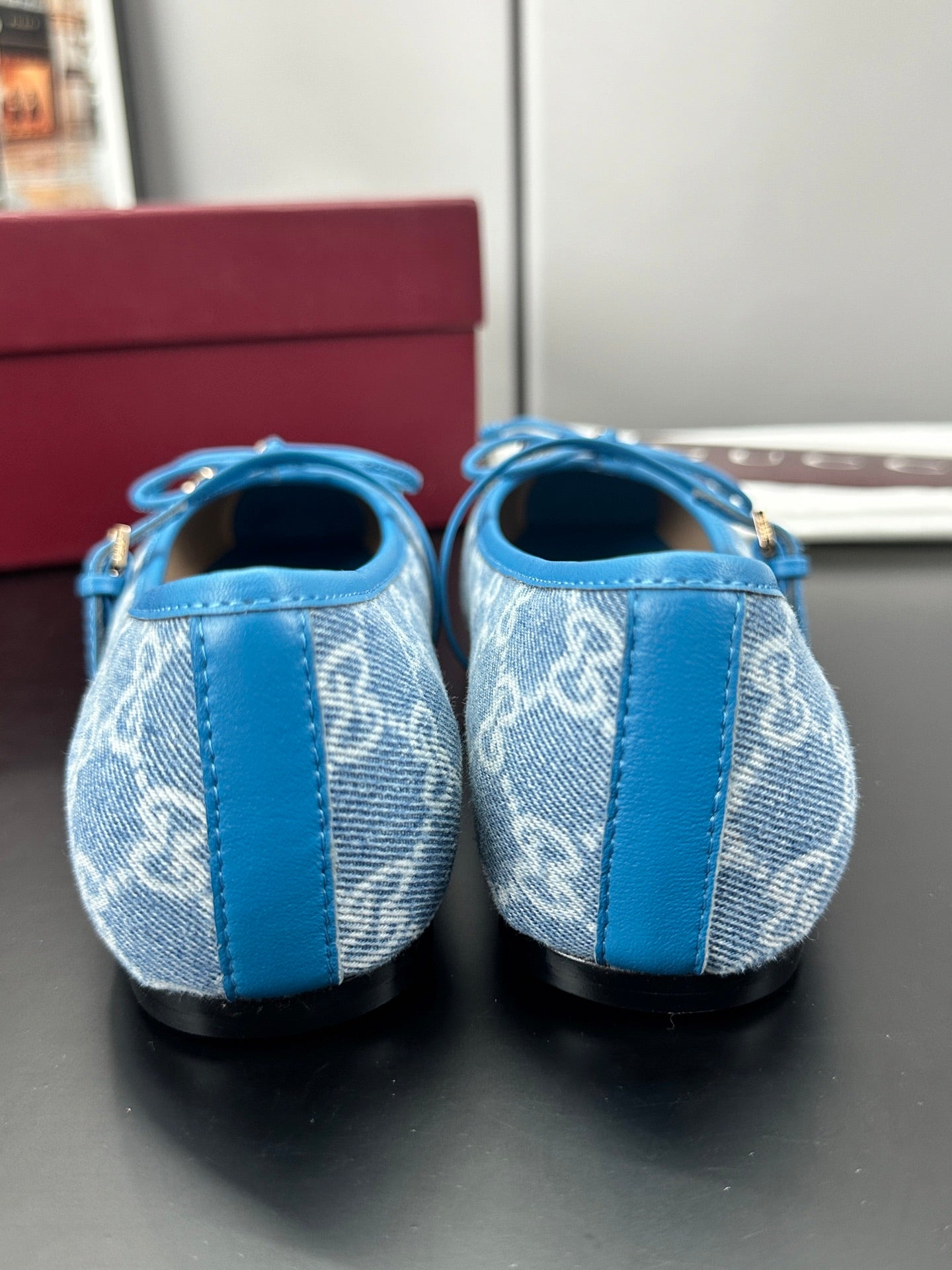 GG 26s Horsebit Ballet Flat Blue Denim Sheepskin 688308