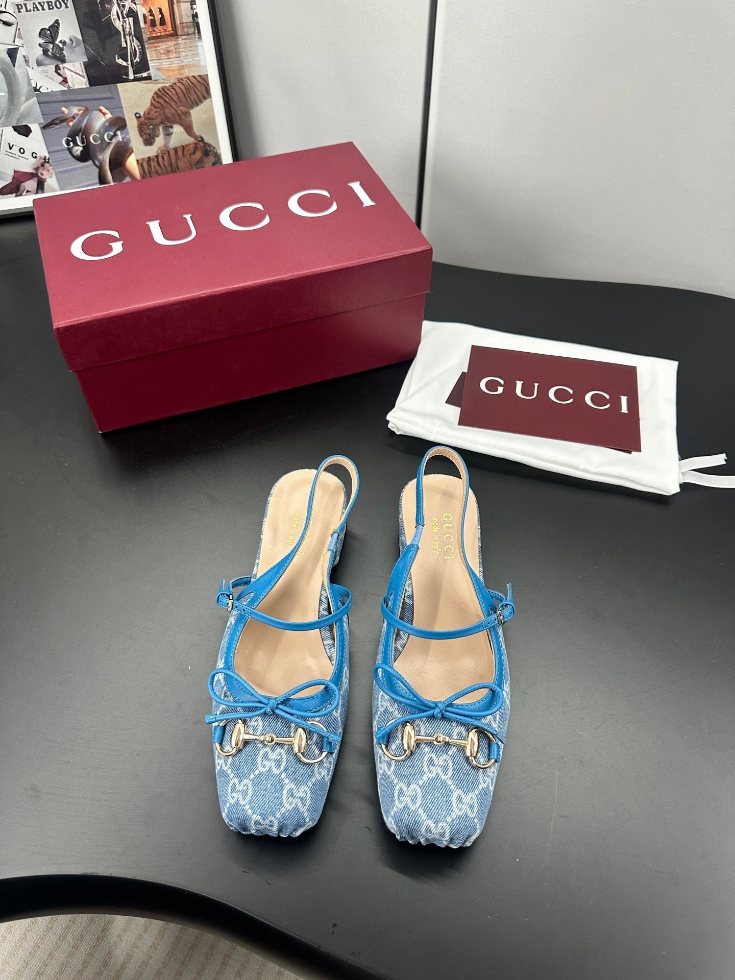 GG 26s Horsebit Slingback 2.5cm Blue Denim 688320