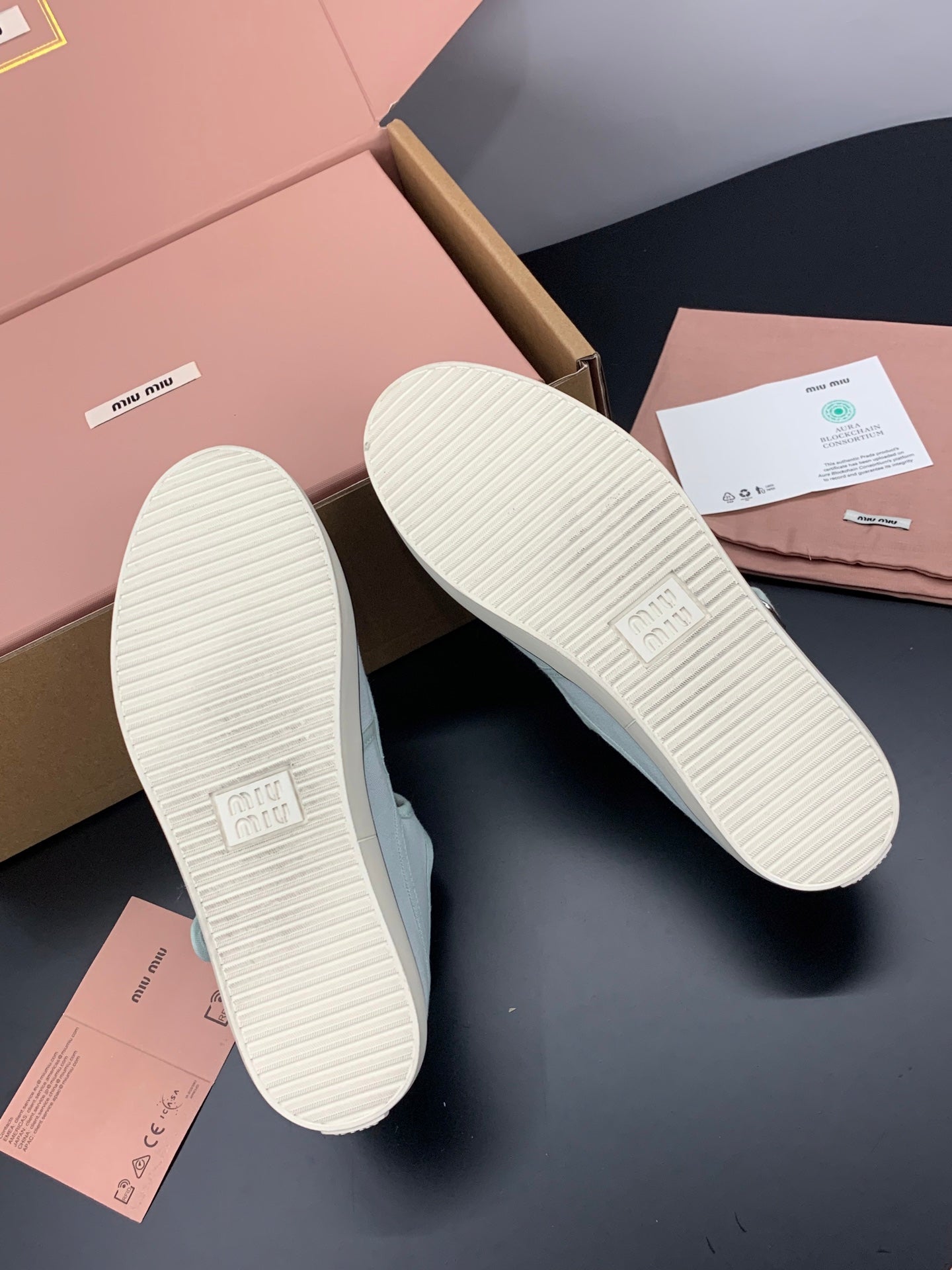 Miu 26s Drill Ballerinas Light Blue Canvas 688281