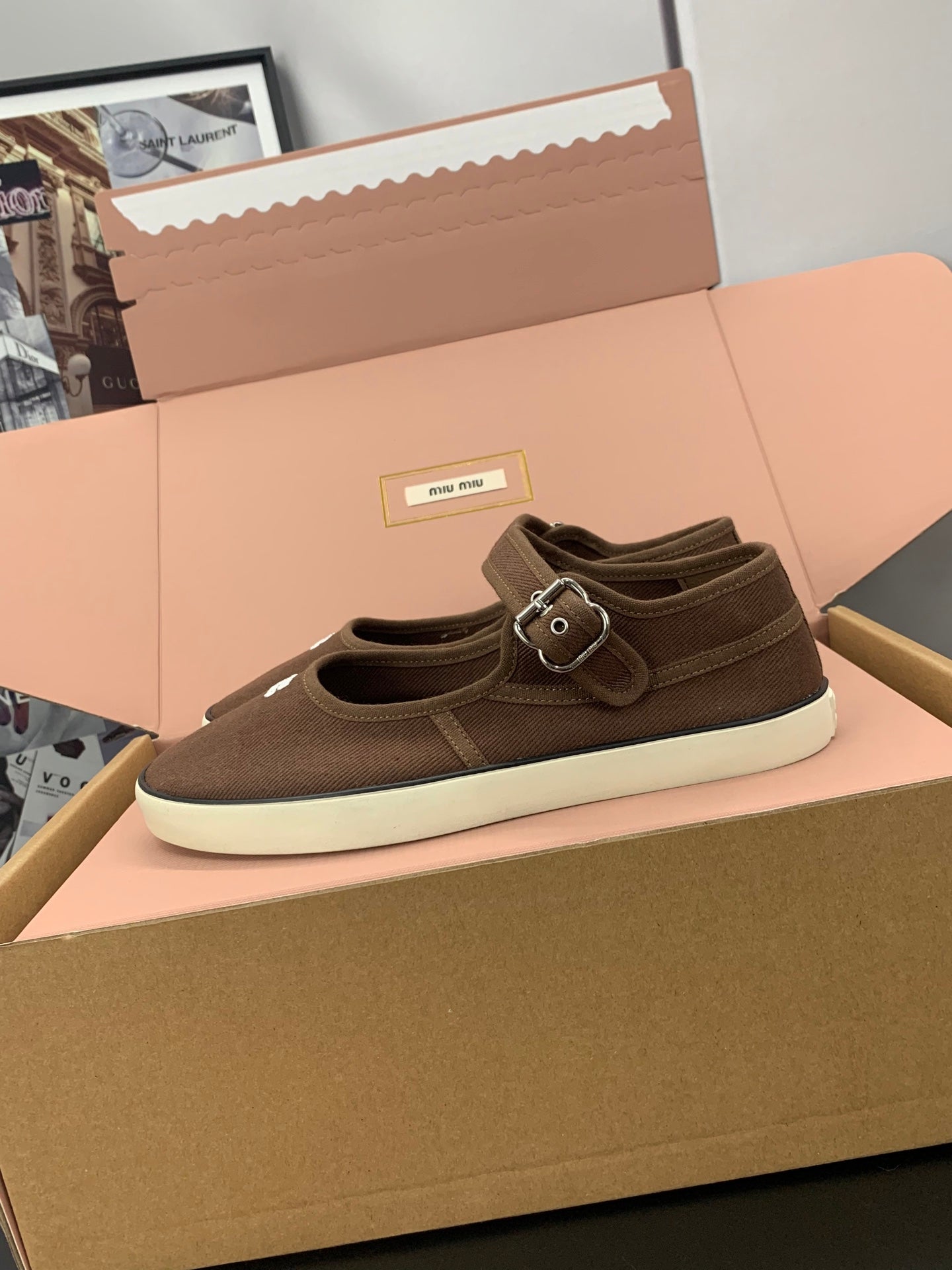 Miu 26s Drill Ballerinas Coffee Canvas 688282