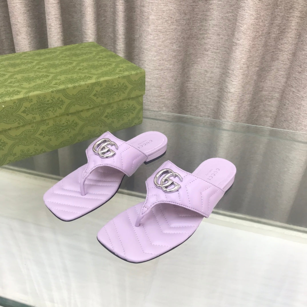 GG marmont logo - embellished mattelasse leather sandal in purple