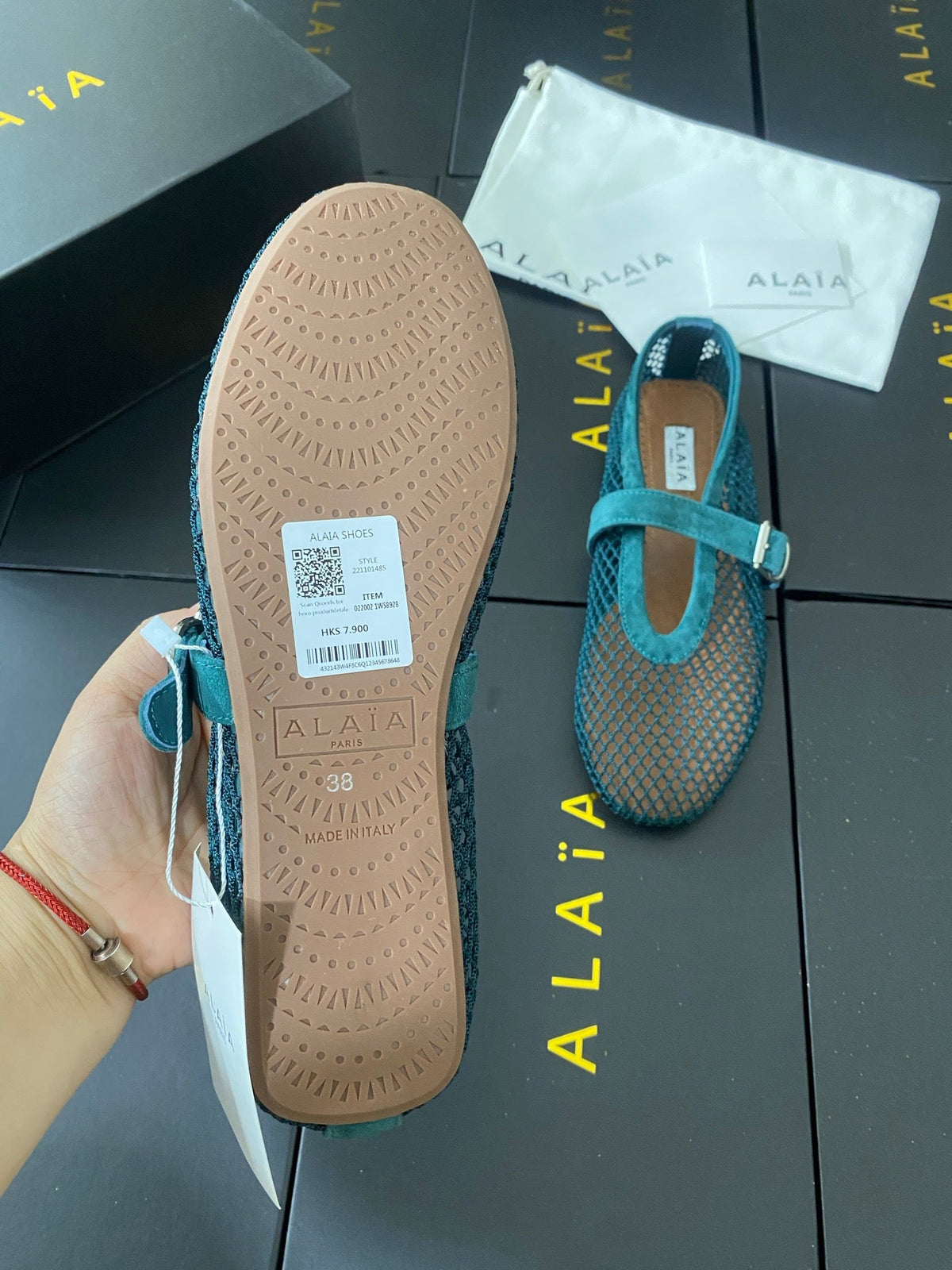 Alaia 26s Mesh Mary Jane Flats 1cm Teal Green Suede SHW 110704