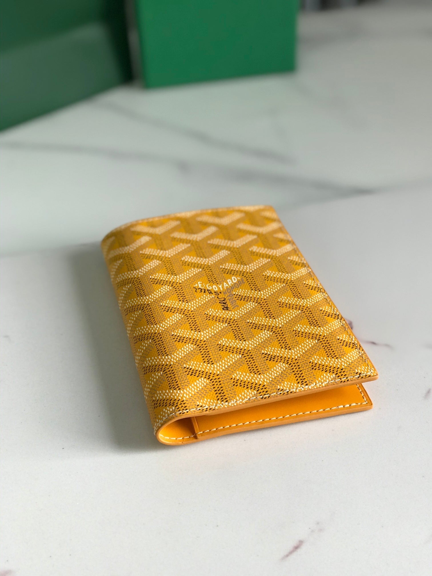 Goyard Grenelle Passport Cover 10cm Yellow Canvas & Cafskin