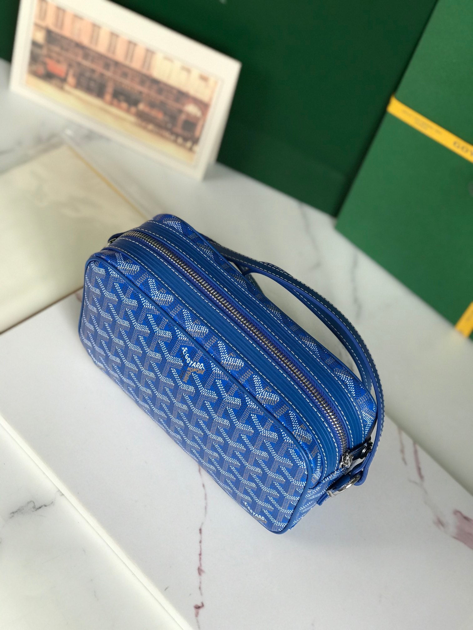 Goyard Cap-Vert Camera Bag Blue Calfskin Canvas 290853