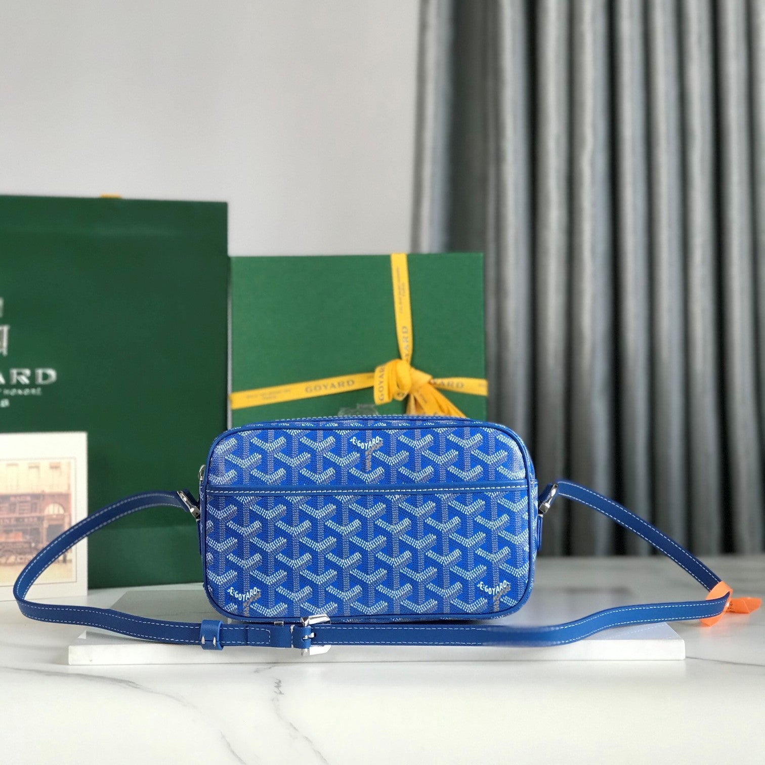 Goyard Cap-Vert Camera Bag Blue Calfskin Canvas 290853