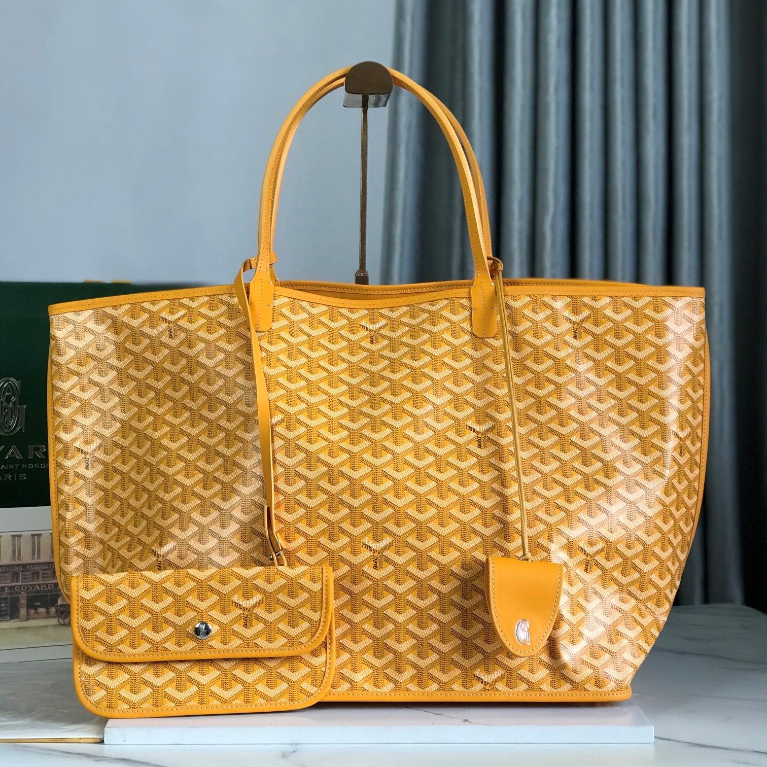 Goyard Anjou GM Bag 39cm Yellow Calfskin Goyardine Canvas 290826