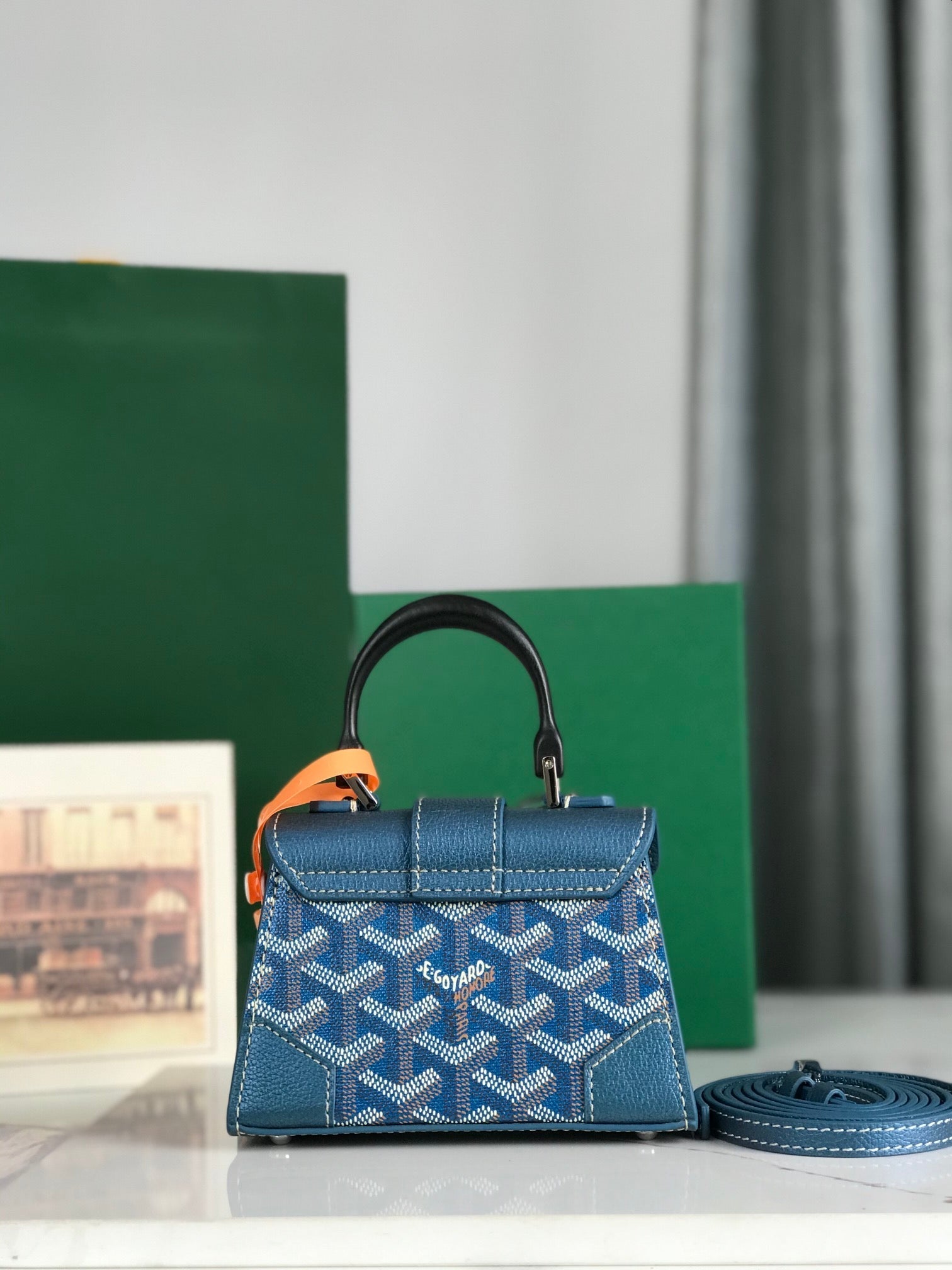 Goyard Saïgon Nano Mini Bag 14.5cm Blue Canvas & Calfskin