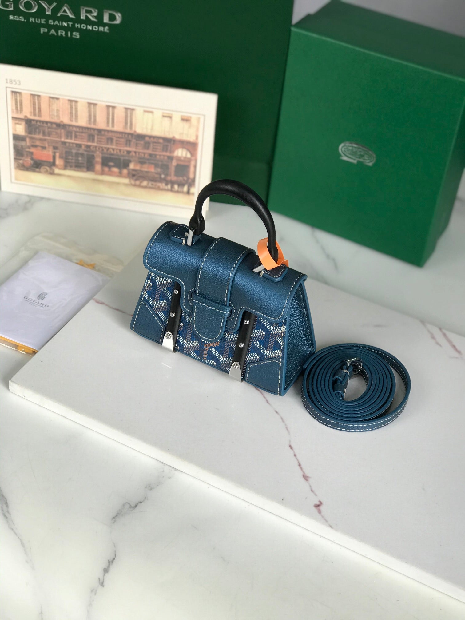 Goyard Saïgon Nano Mini Bag 14.5cm Blue Canvas & Calfskin