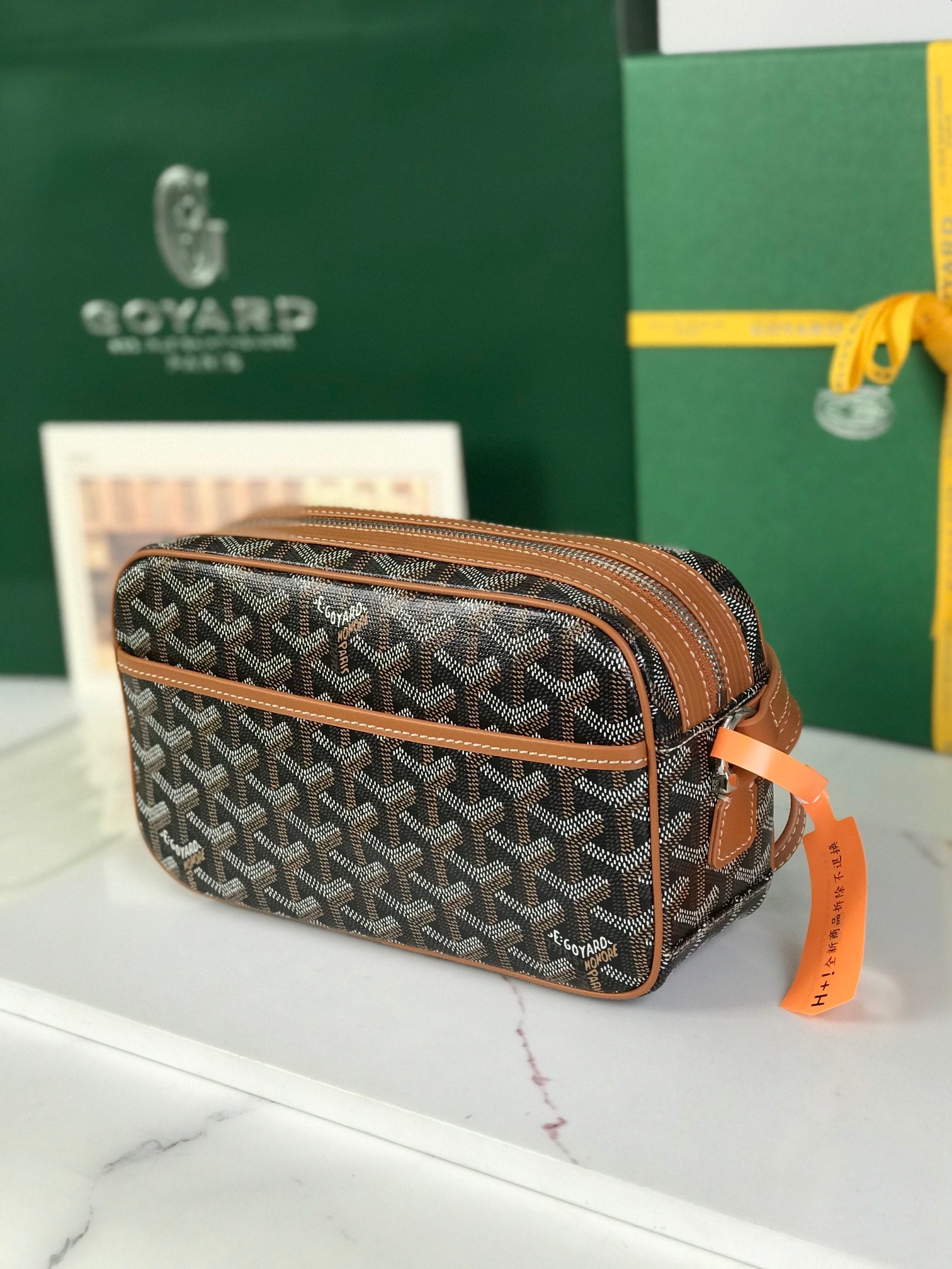 Goyard Cap-Vert Camera Bag Black Brown Calfskin Canvas 290854
