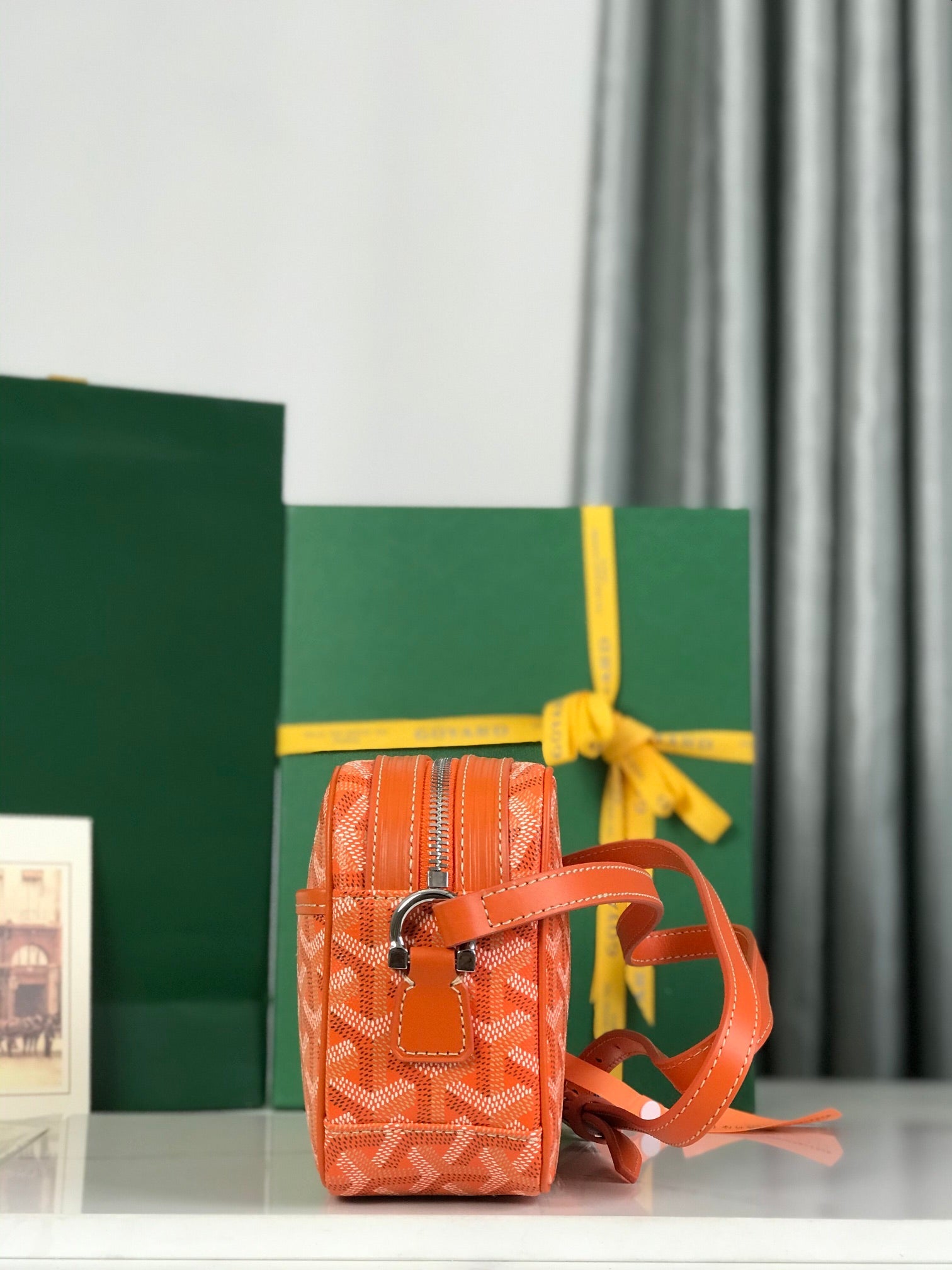 Goyard Cap-Vert Camera Bag Orange Calfskin Canvas 290859