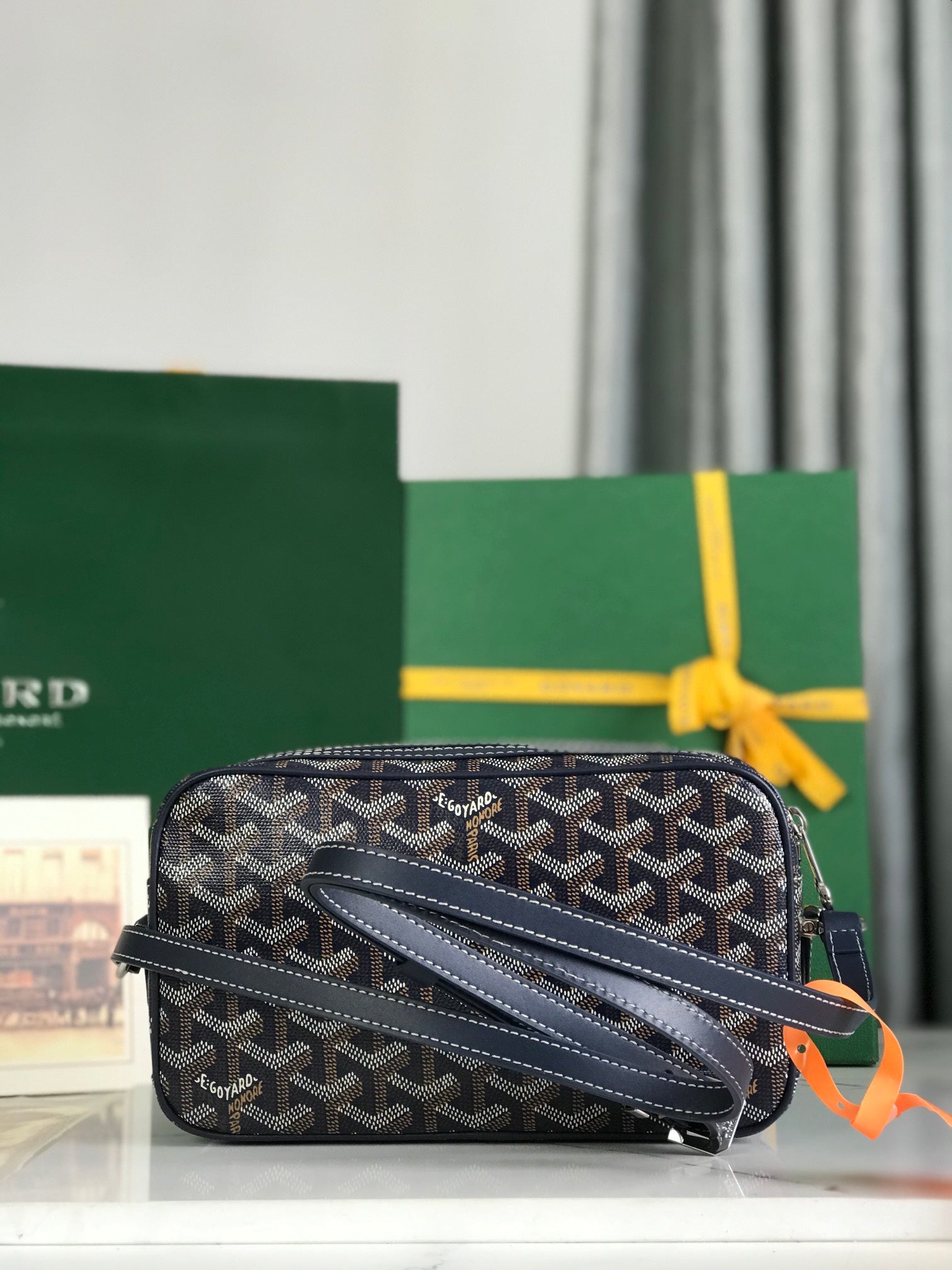 Goyard Cap-Vert Camera Bag Dark Blue Calfskin Canvas 290852