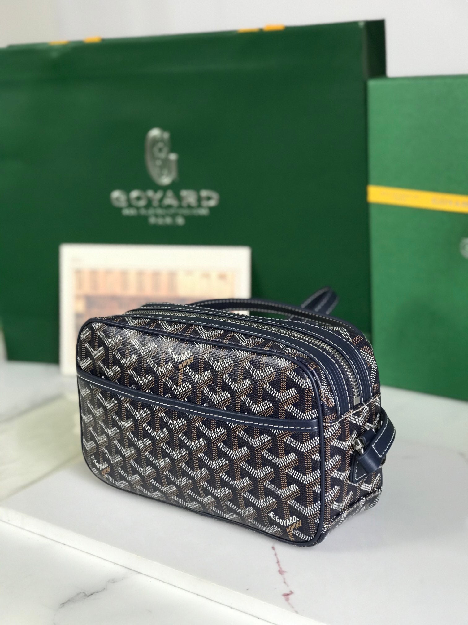 Goyard Cap-Vert Camera Bag Dark Blue Calfskin Canvas 290852