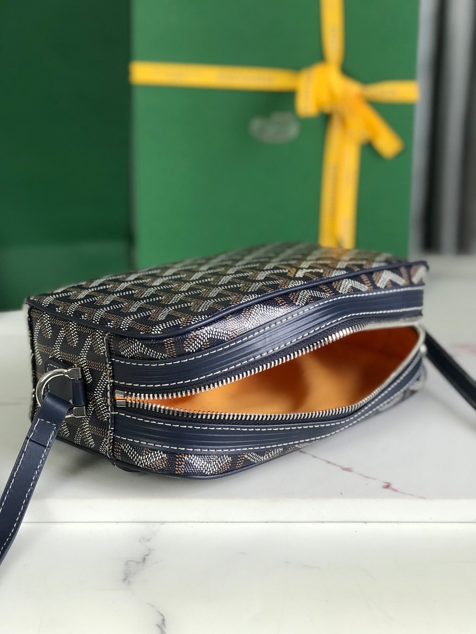 Goyard Cap-Vert Camera Bag Dark Blue Calfskin Canvas 290852