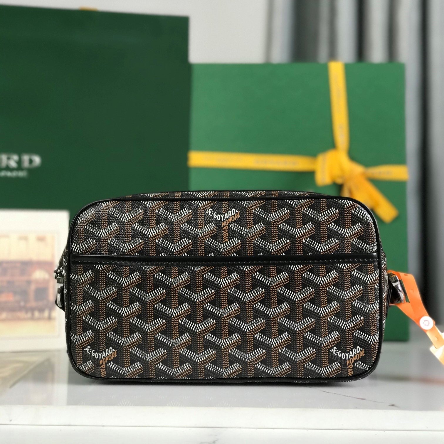 Goyard Cap-Vert Camera Bag Black Calfskin Canvas 290850
