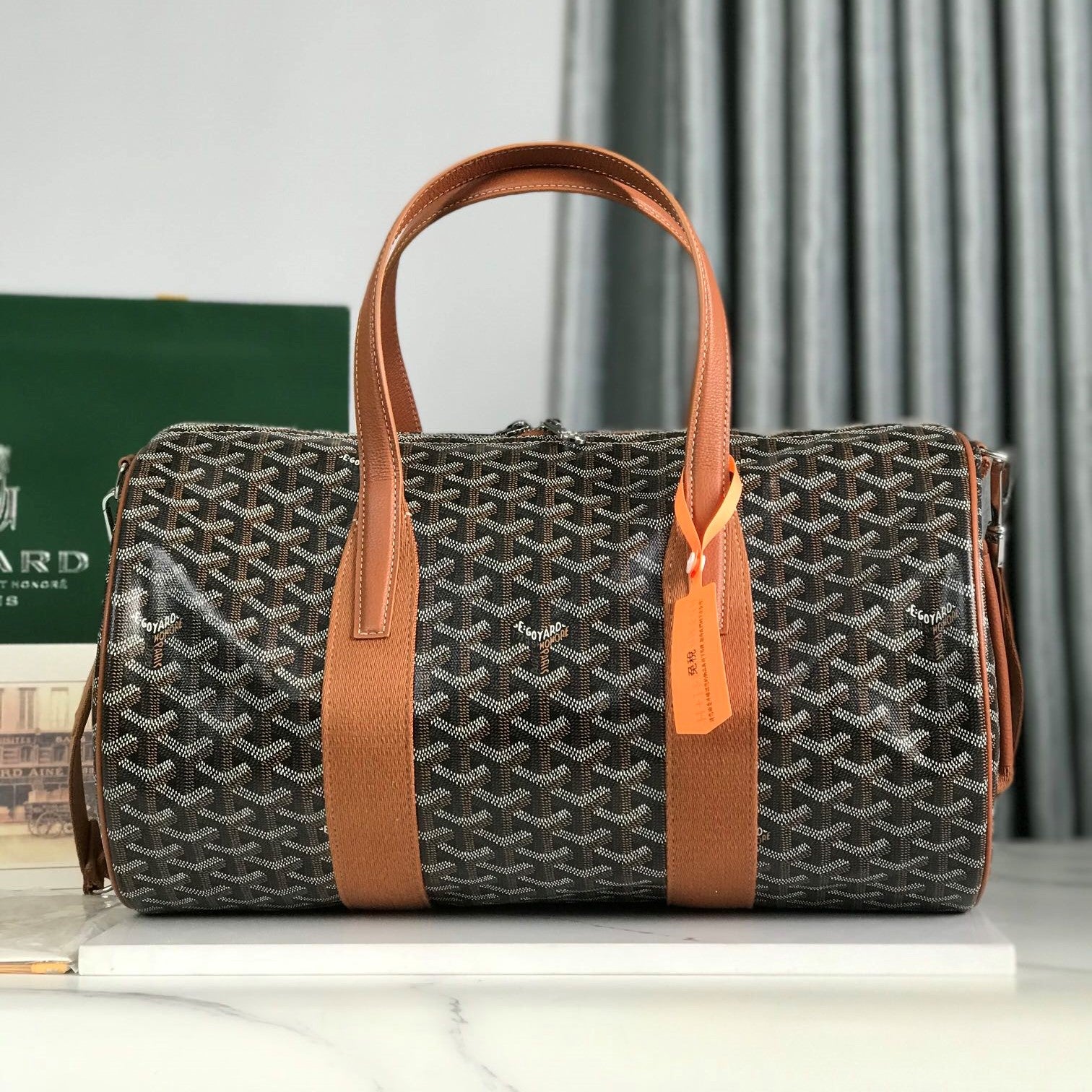 Goyard Barrel 40 Sports Bag Black Tan Canvas & Calfskin