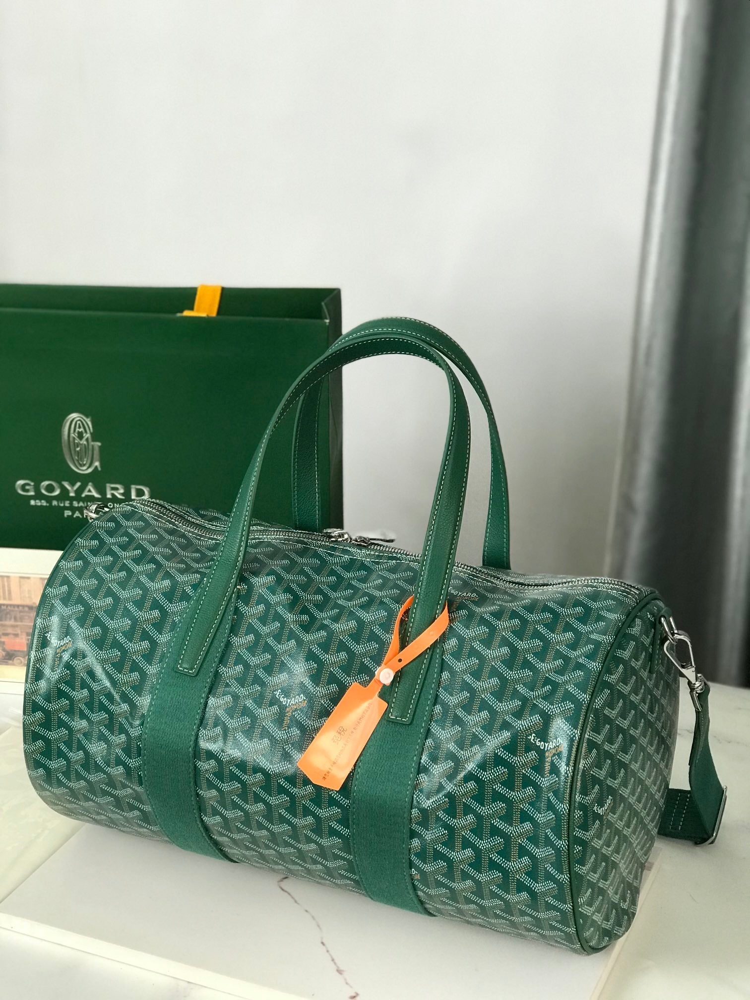 Goyard Barrel 40 Sports Bag Green Canvas & Calfskin