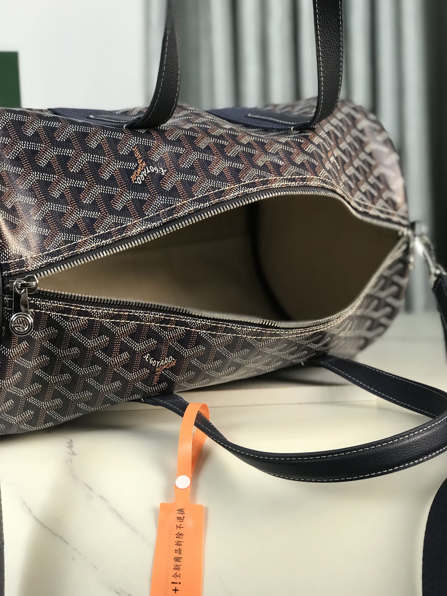 Goyard Barrel 40 Sports Bag Navy Blue Canvas & Calfskin