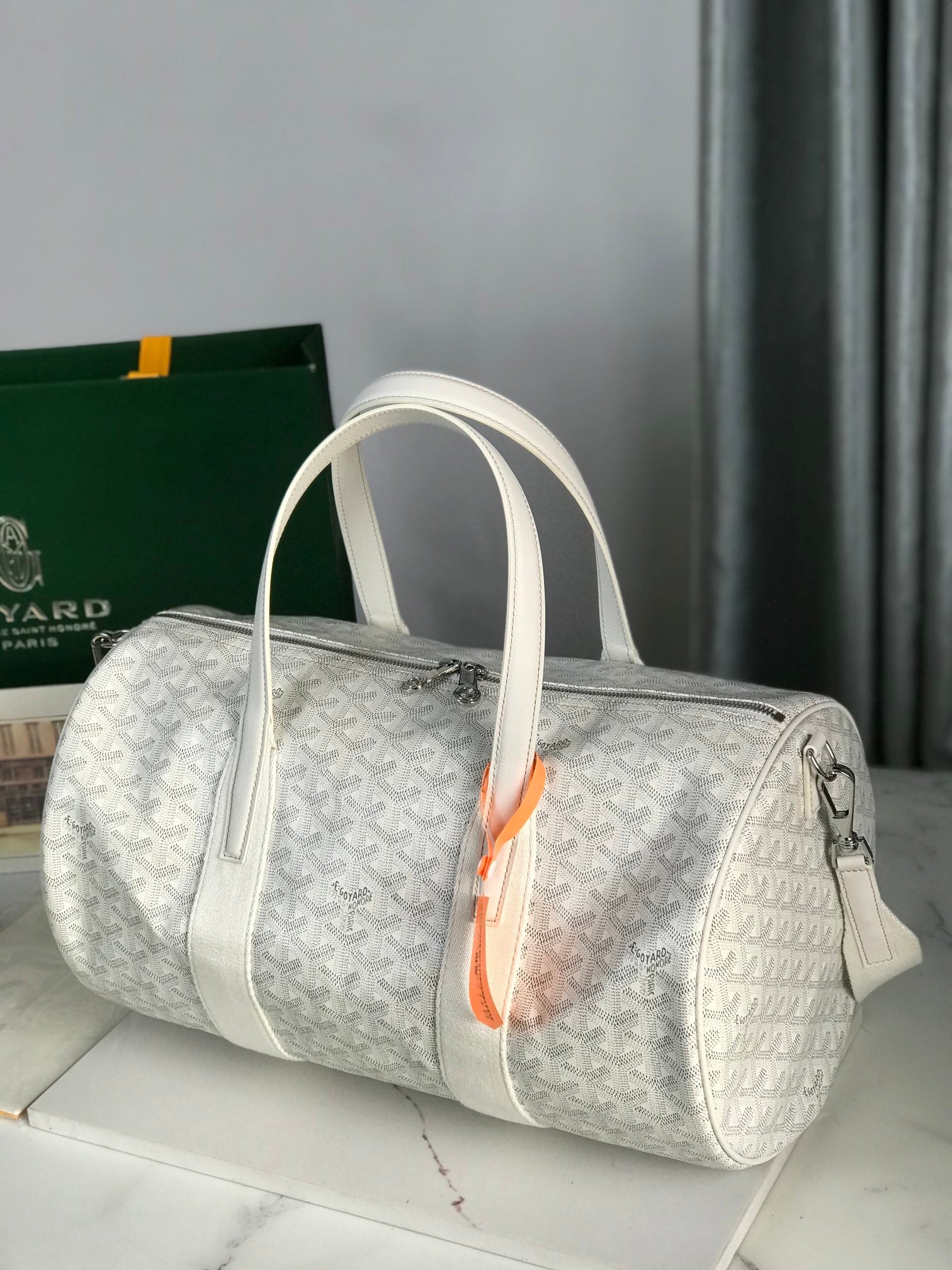 Goyard Barrel 40 Sports Bag White Canvas & Calfskin