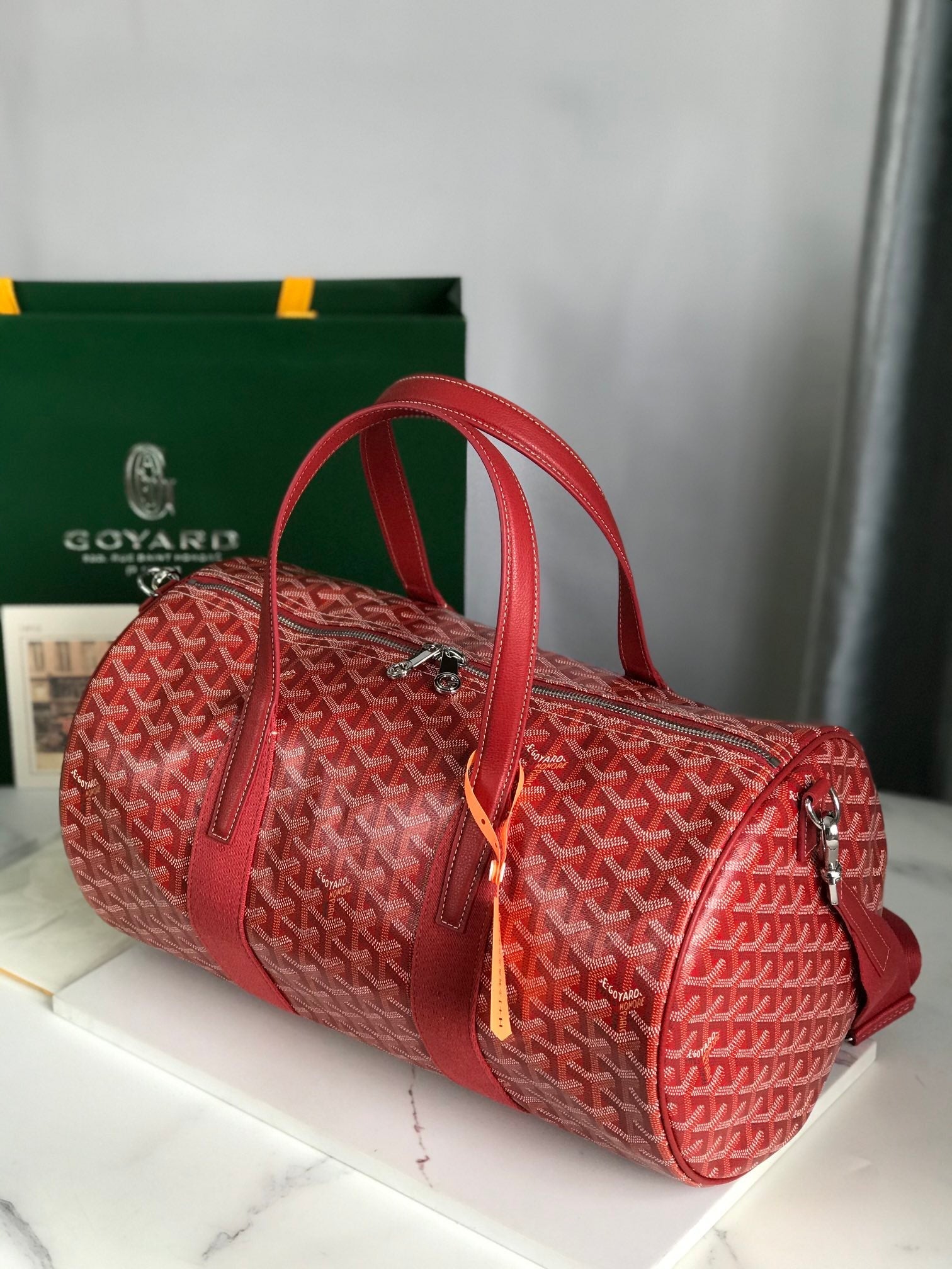 Goyard Barrel 40 Sports Bag Red Canvas & Calfskin