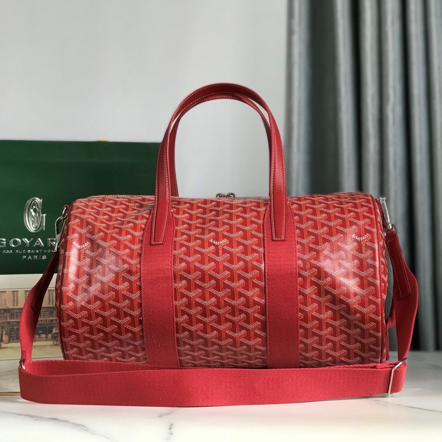 Goyard Barrel 40 Sports Bag Red Canvas & Calfskin