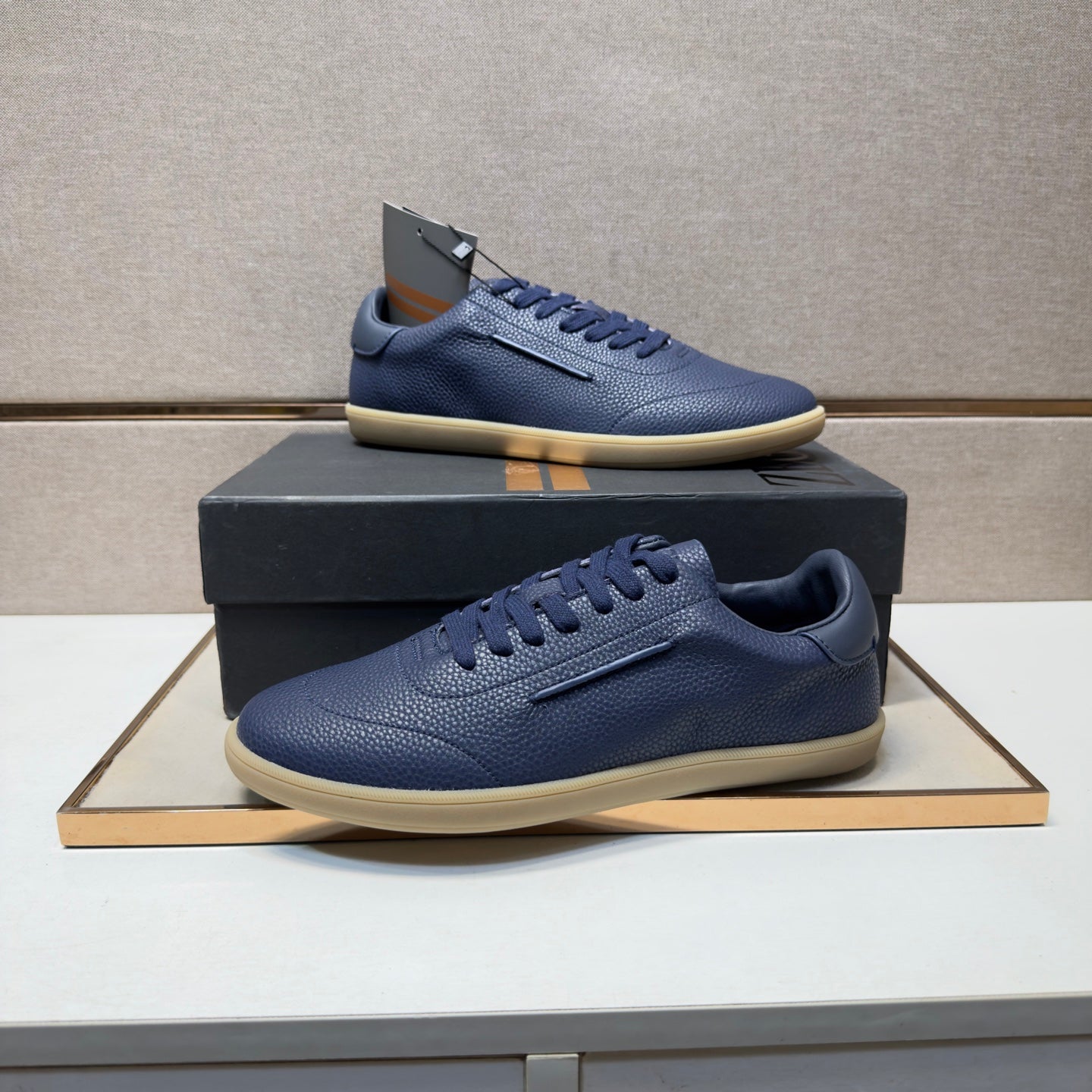 Zegna 232 Men’s Sneakers Dark Blue Grain Leather 178304