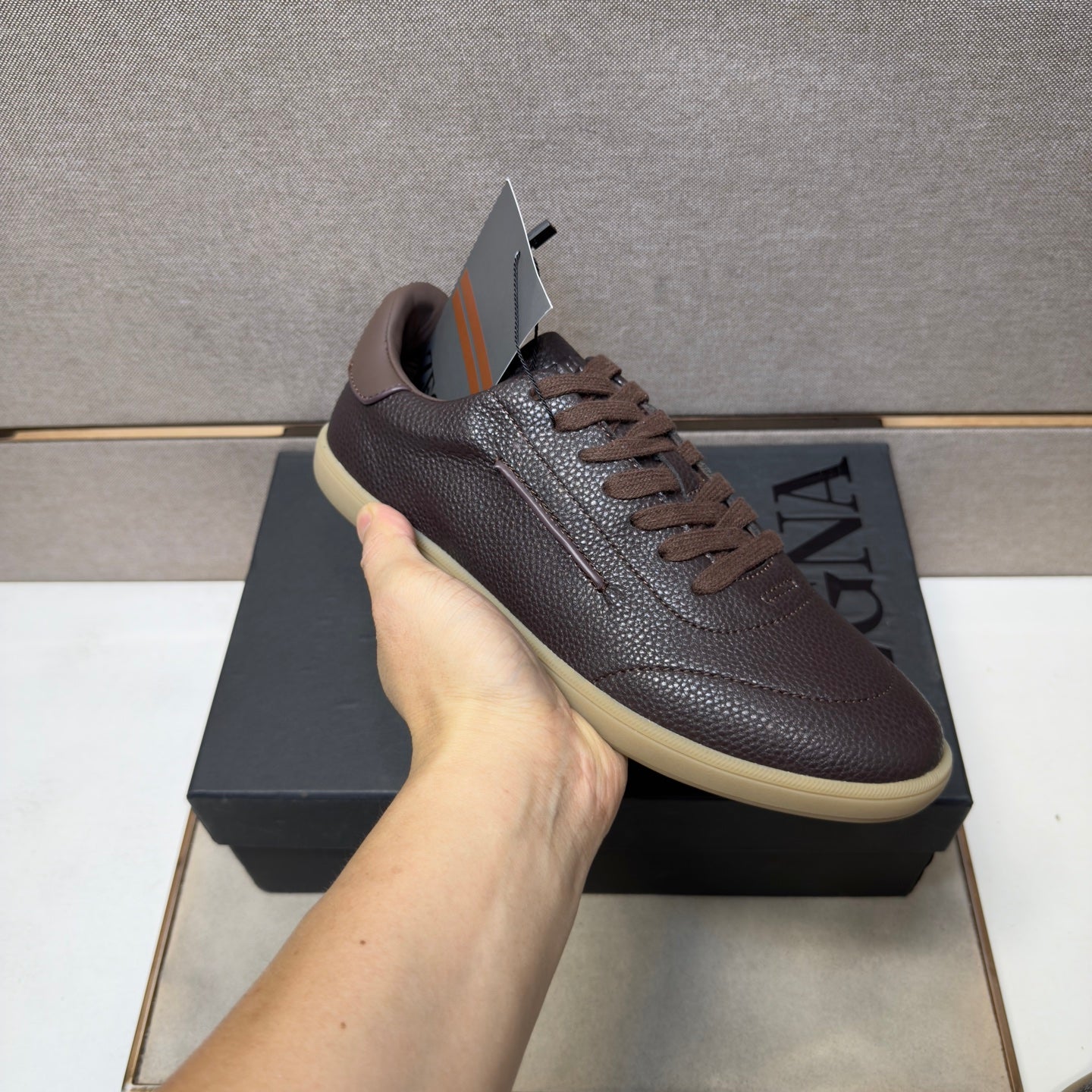 Zegna 232 Men’s Sneakers Dark Brown Grain Leather 178306