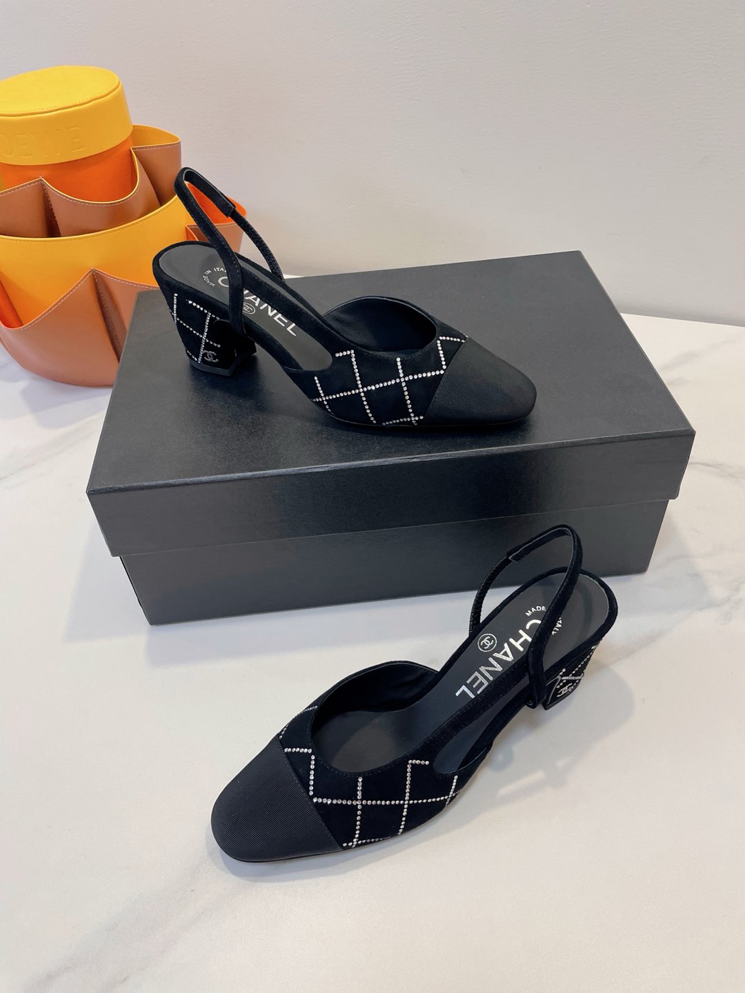 CC 26s Quilted Two-Tone Slingbacks Black Suede Fabric 941694