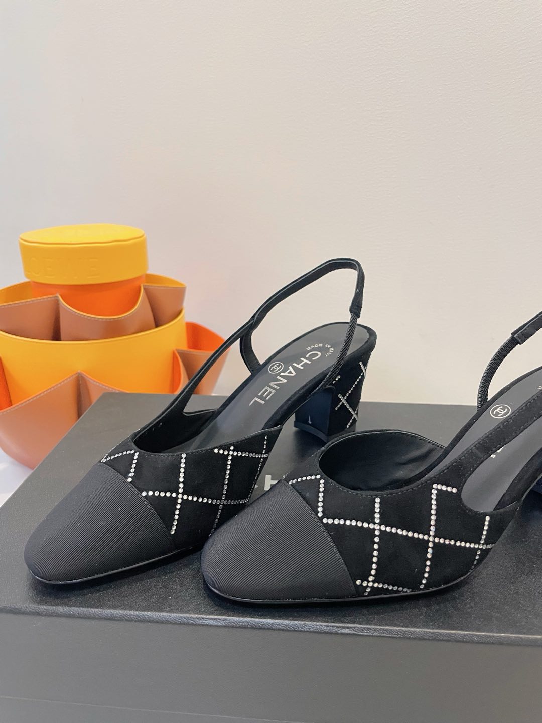 CC 26s Quilted Two-Tone Slingbacks Black Suede Fabric 941694