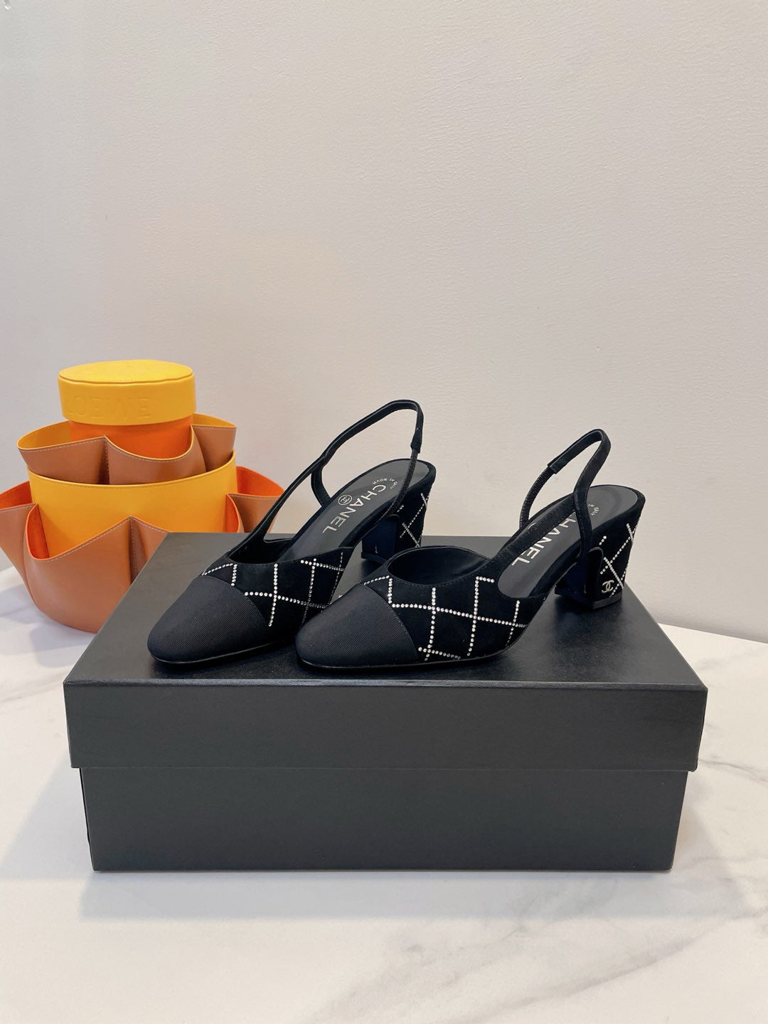CC 26s Quilted Two-Tone Slingbacks Black Suede Fabric 941694