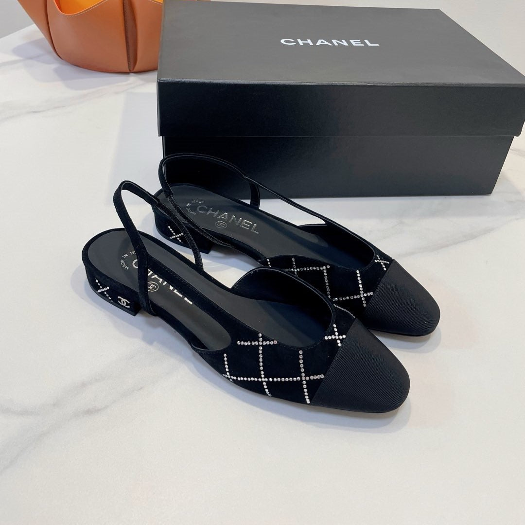 CC 26s Quilted Two-Tone Slingbacks Black Suede Fabric 941697