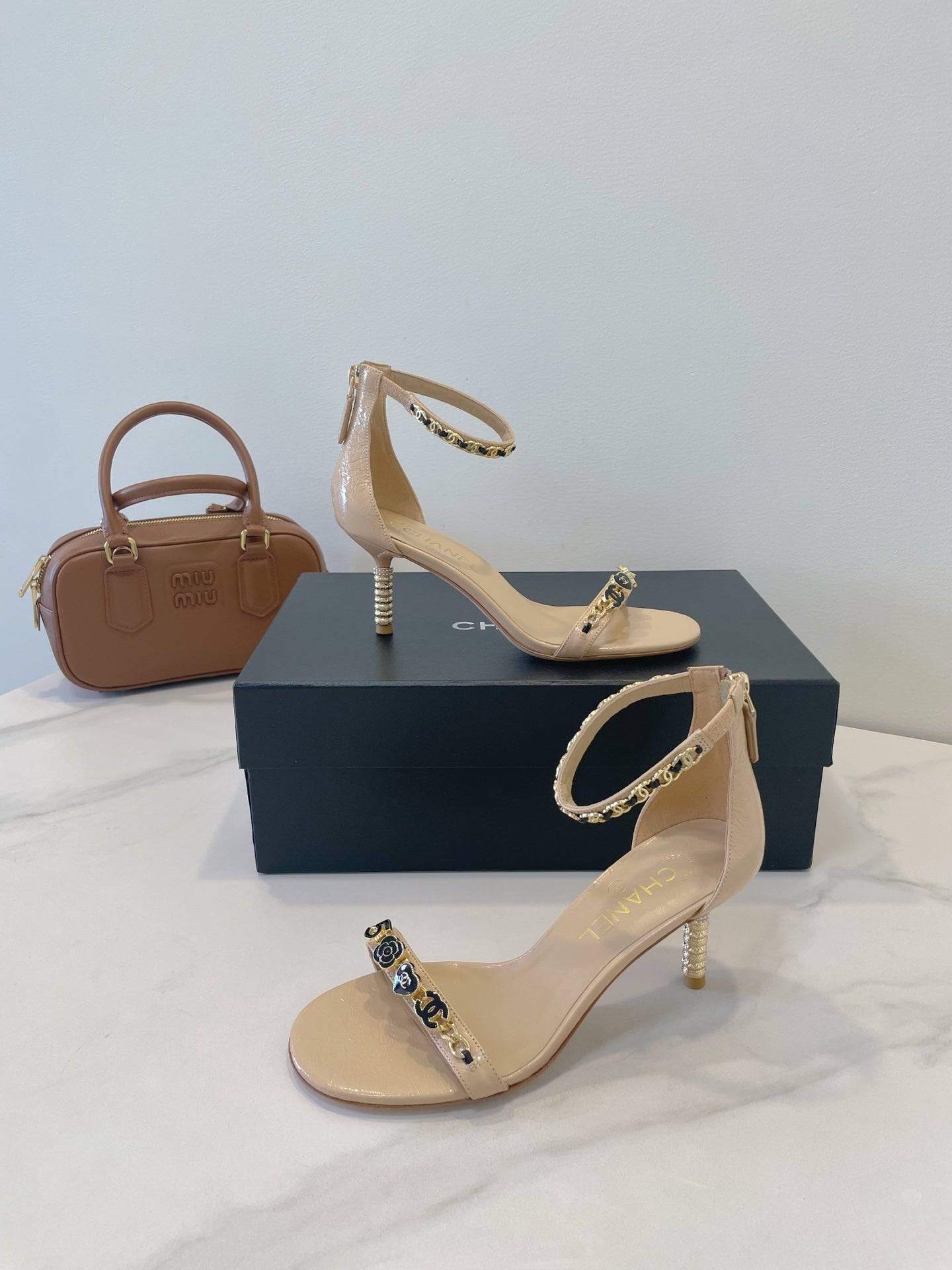 CC 26s High-Heeled Sandals 6.5cm Beige Lambskin 941626