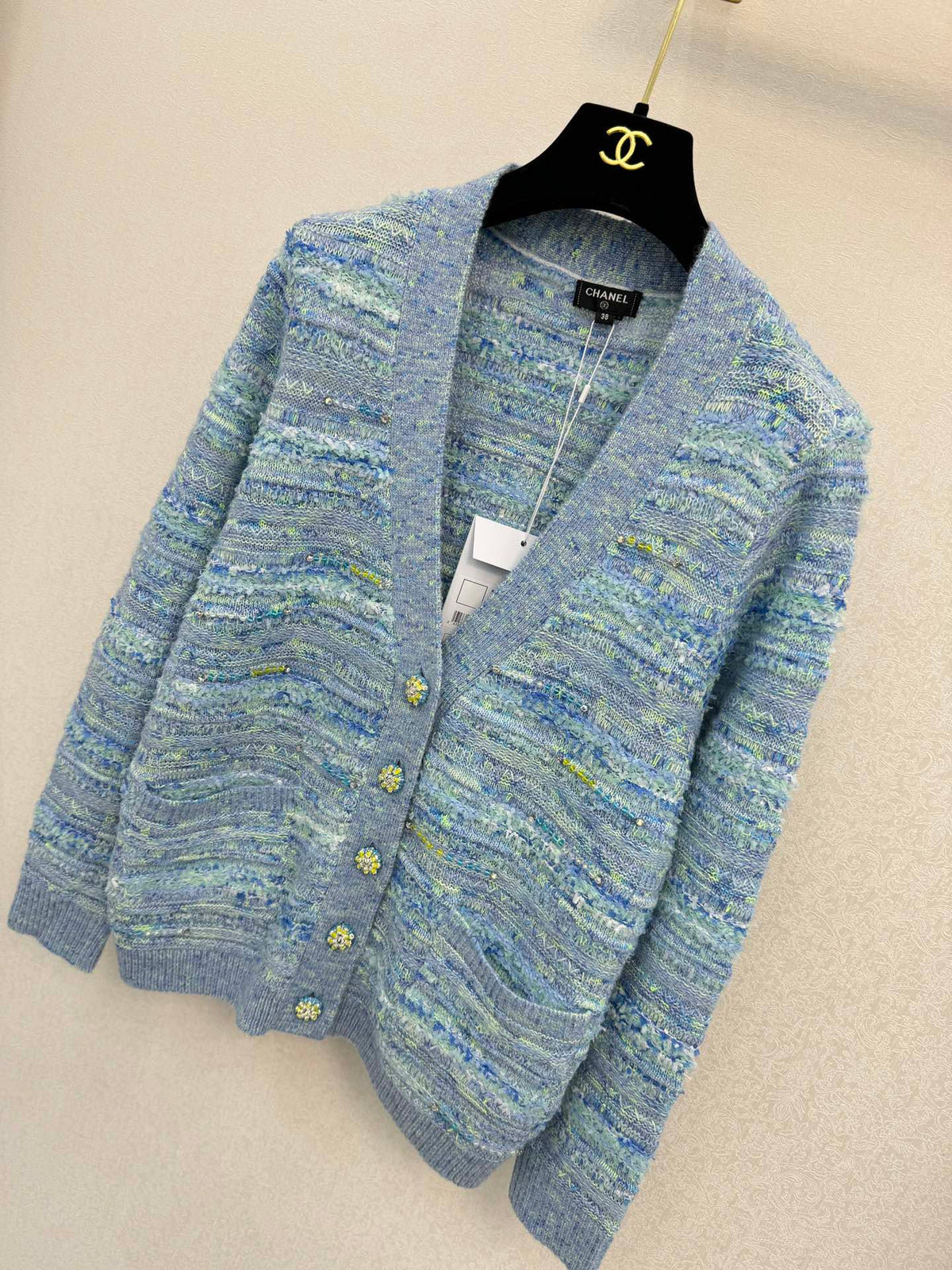 CC 26s V-Neck Cardigan Blue Yellow Nylon Wool 424683