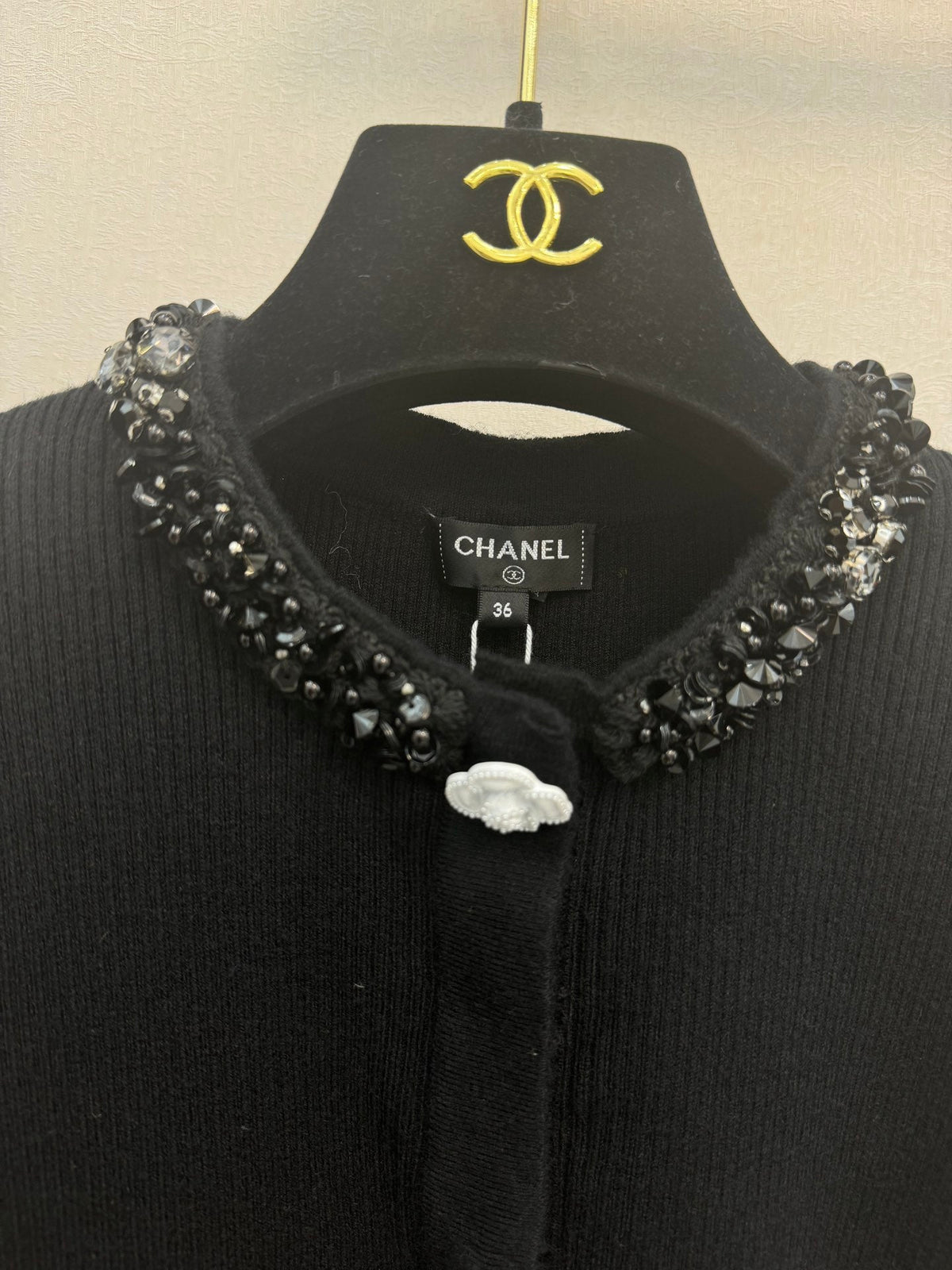 CC 26s Rhinestone-Embellished Knitted Cardigan Black Silk Wool 424679