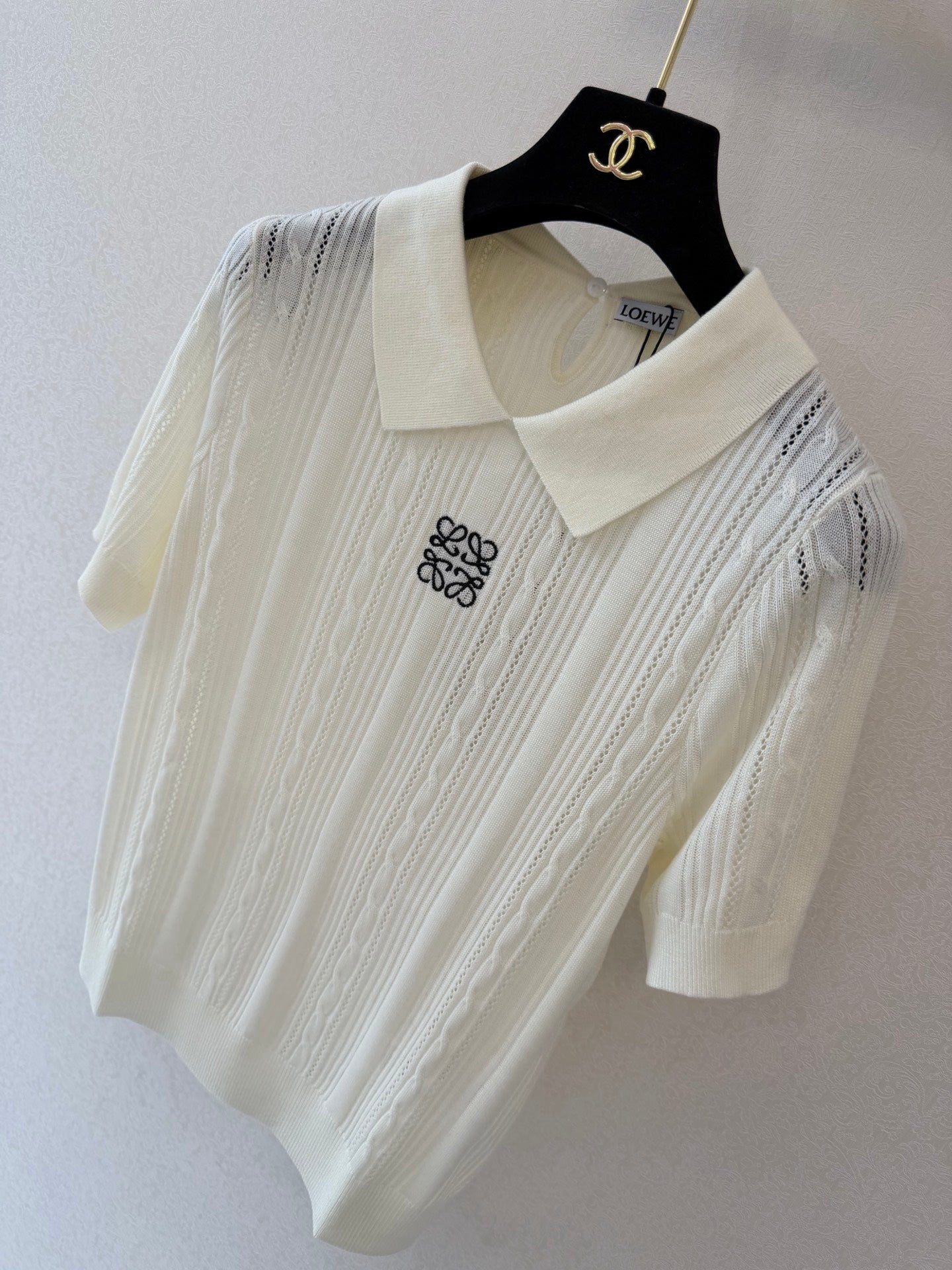Loewe Collared Short-Sleeved Shirt Cream Wool 394837