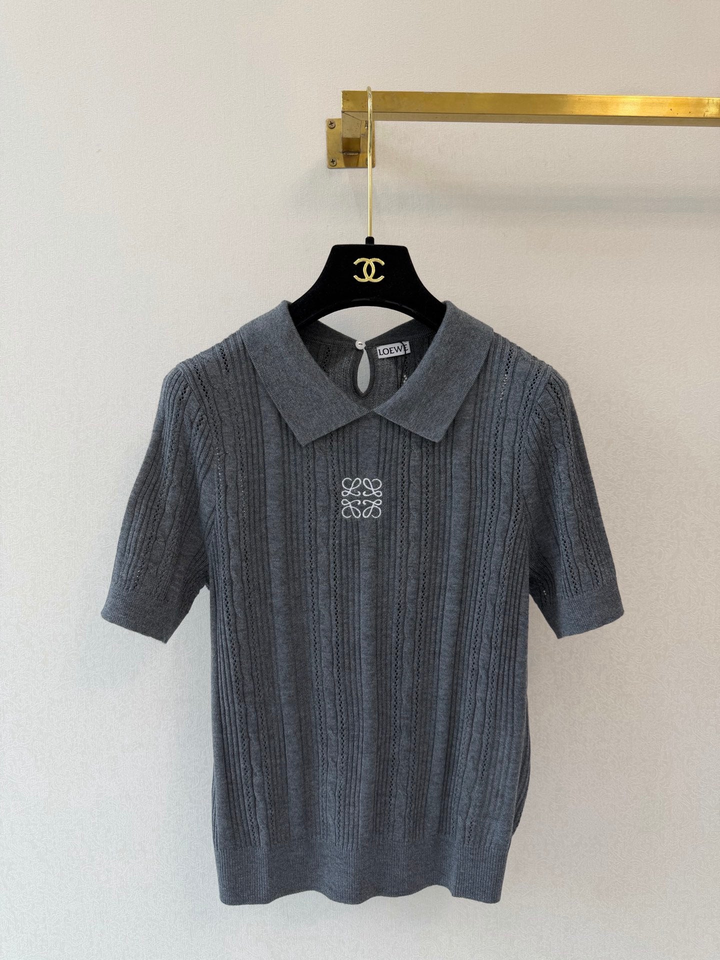 Loewe Collared Short-Sleeved Shirt Grey Wool 394838