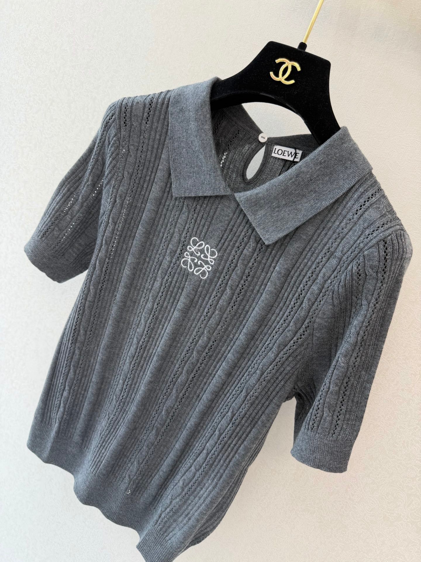 Loewe Collared Short-Sleeved Shirt Grey Wool 394838