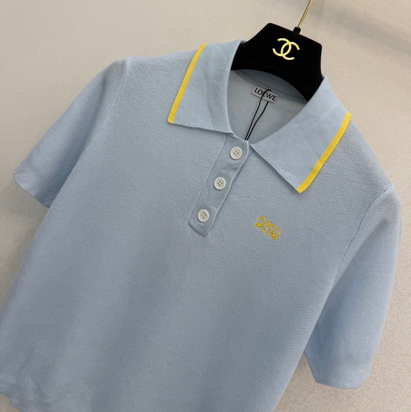 Loewe 26s Polo Collar Short-Sleeved Shirt Light Blue Tencel 394816